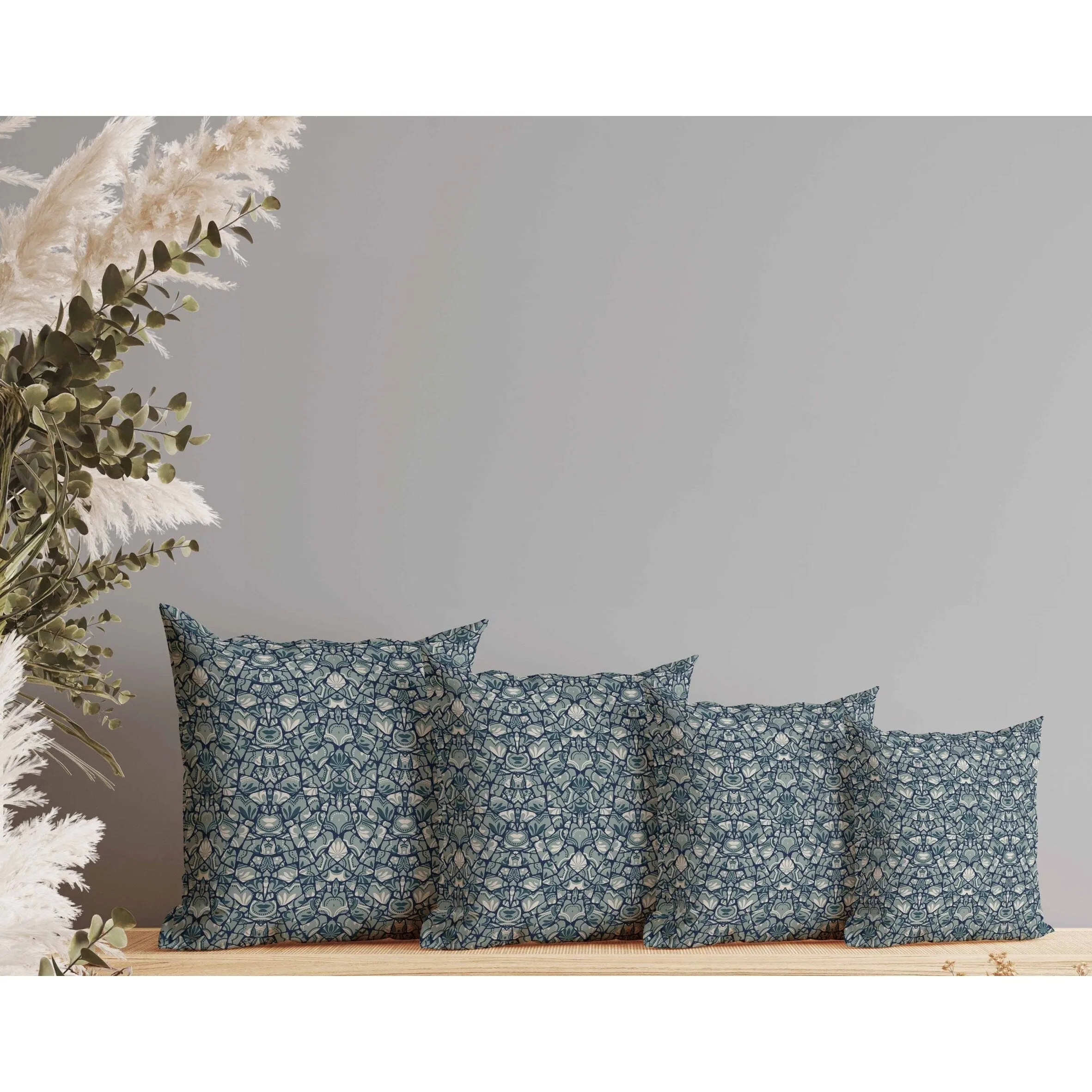Wildflower Lagoon Faux Suede Reversible Throw Pillow Grayish and Cyan