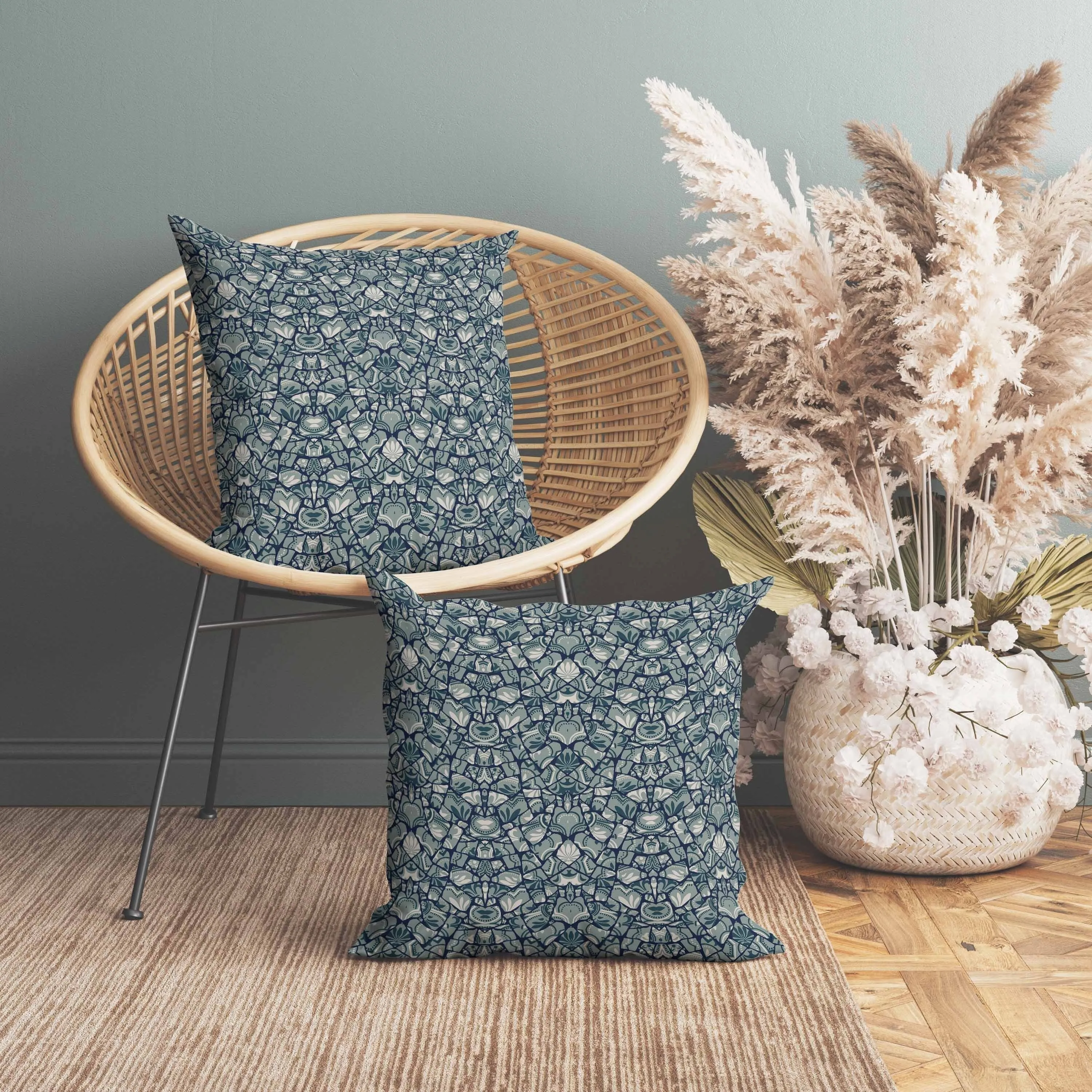 Wildflower Lagoon Faux Suede Reversible Throw Pillow Grayish and Cyan