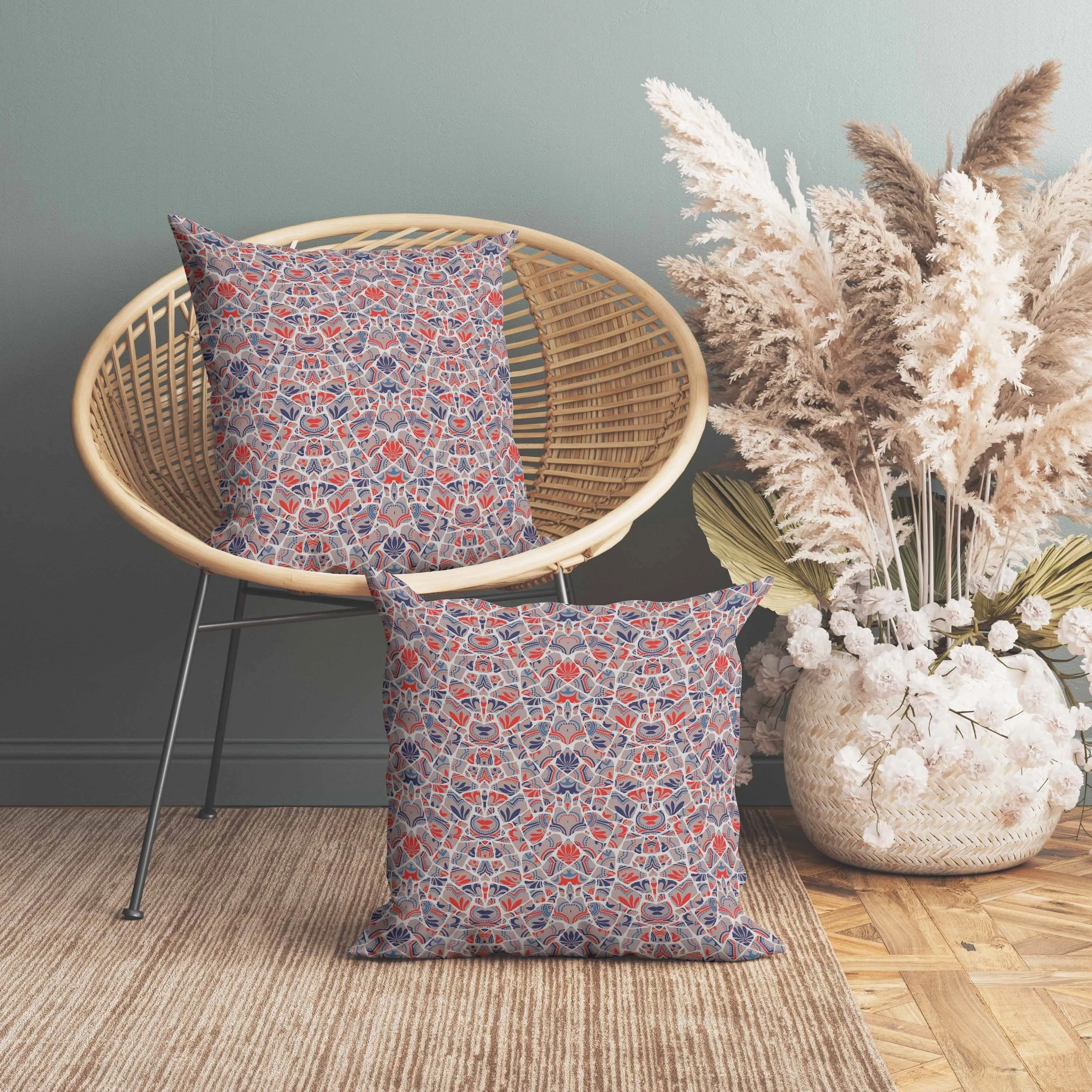 Wildflower Lagoon Faux Suede Reversible Throw Pillow Red and Blue