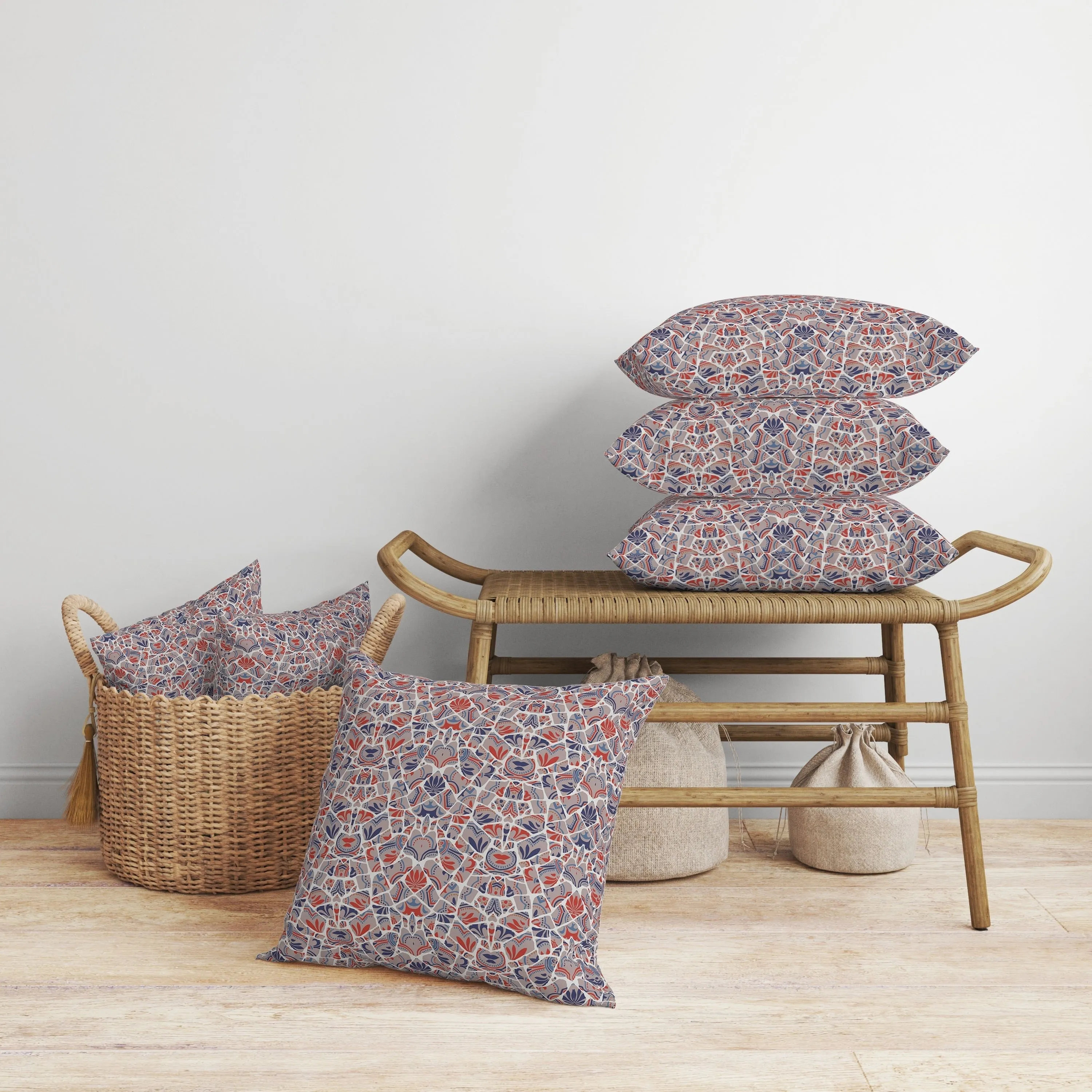 Wildflower Lagoon Faux Suede Reversible Throw Pillow Red and Blue