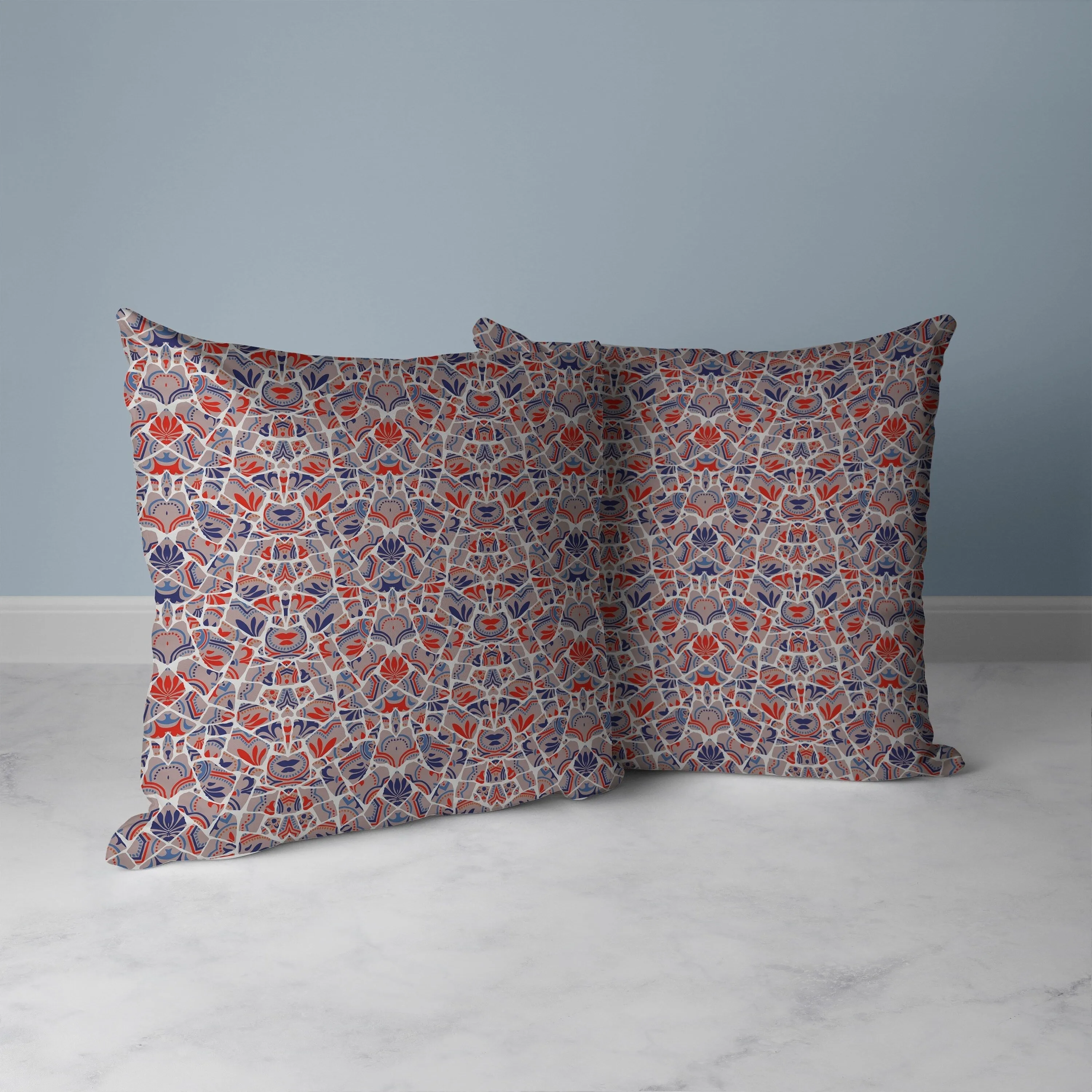 Wildflower Lagoon Faux Suede Reversible Throw Pillow Red and Blue
