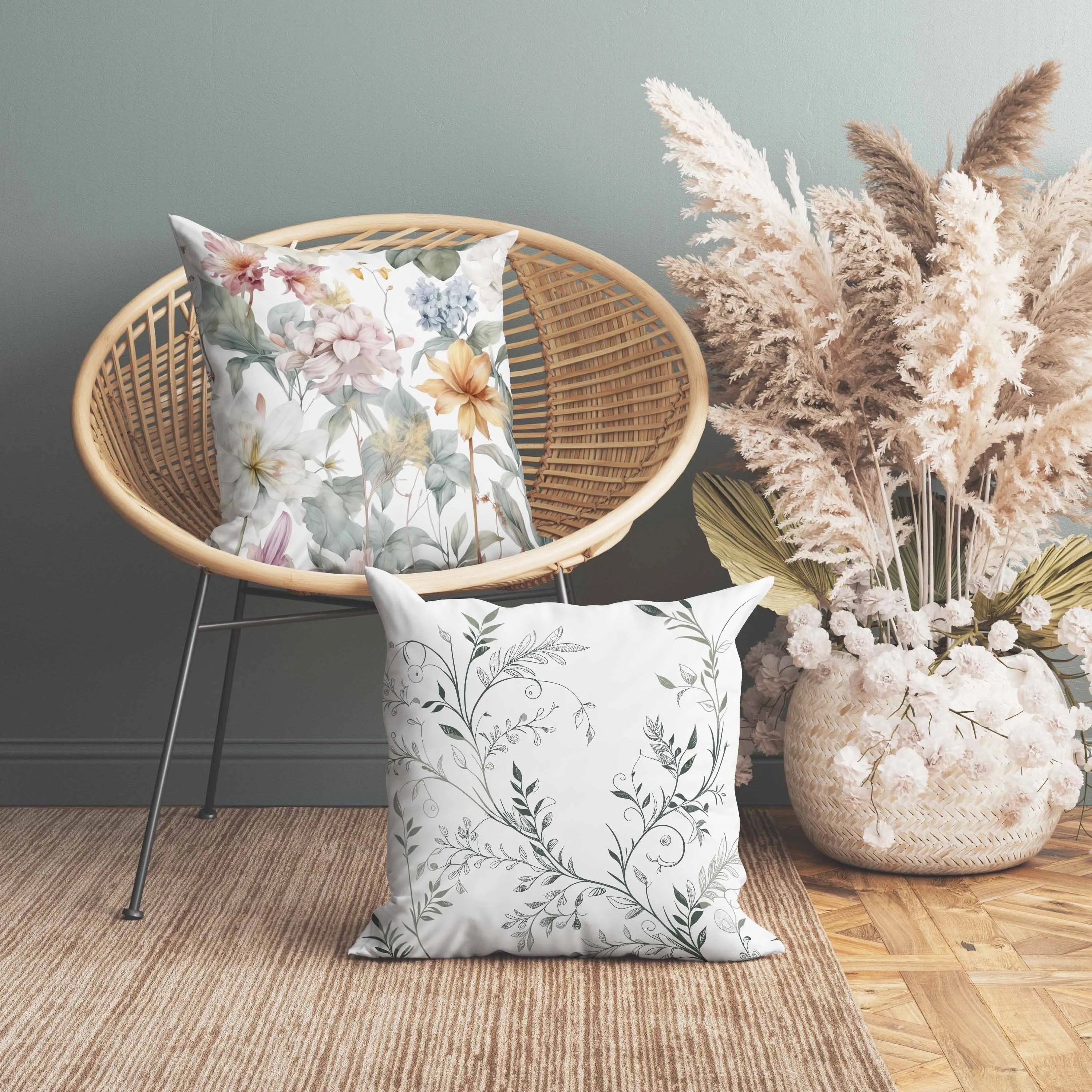 Wildflower Whimsy Indoor/Outdoor Reversible Throw Pillow White and Pink