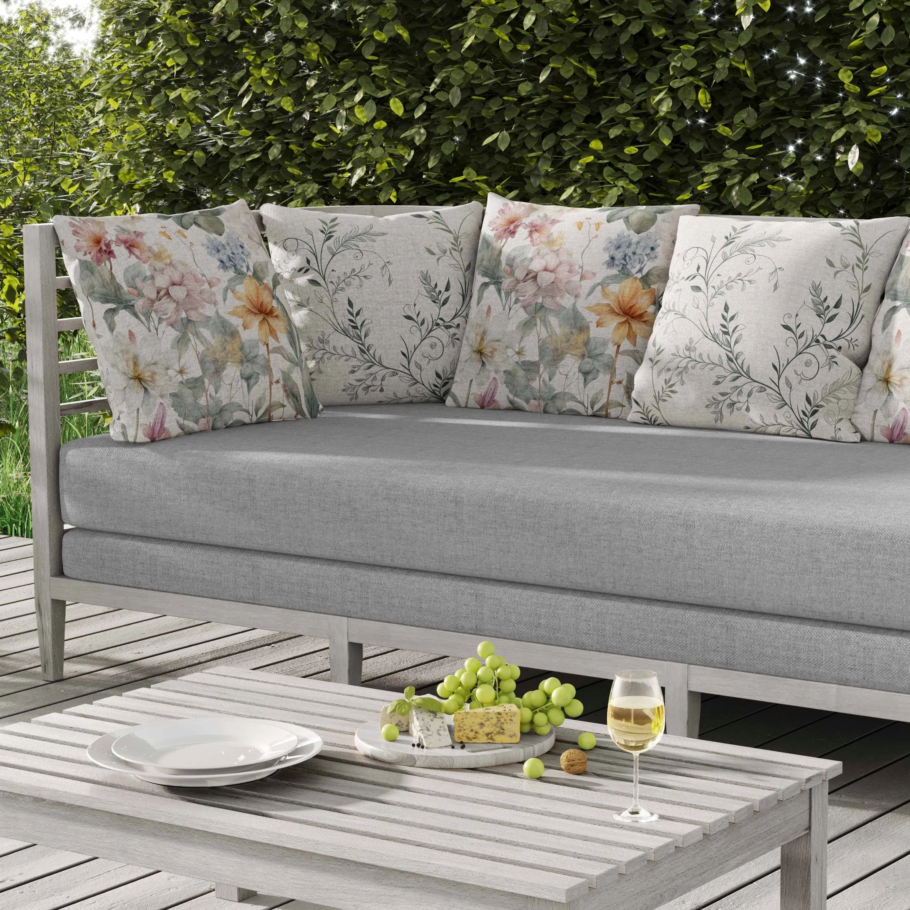 Wildflower Whimsy Indoor/Outdoor Reversible Throw Pillow White and Pink