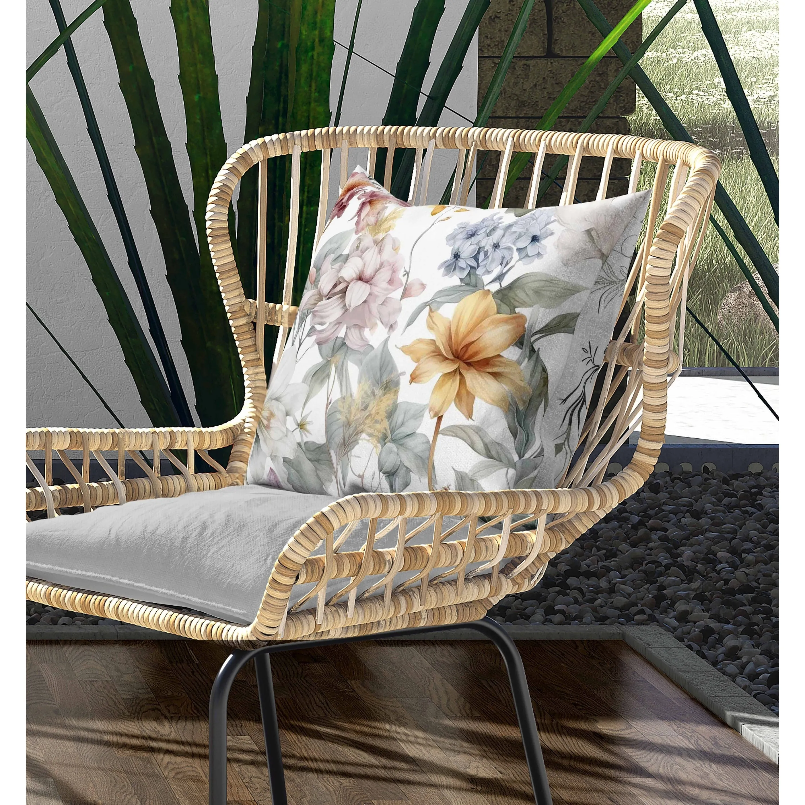 Wildflower Whimsy Indoor/Outdoor Reversible Throw Pillow White and Pink