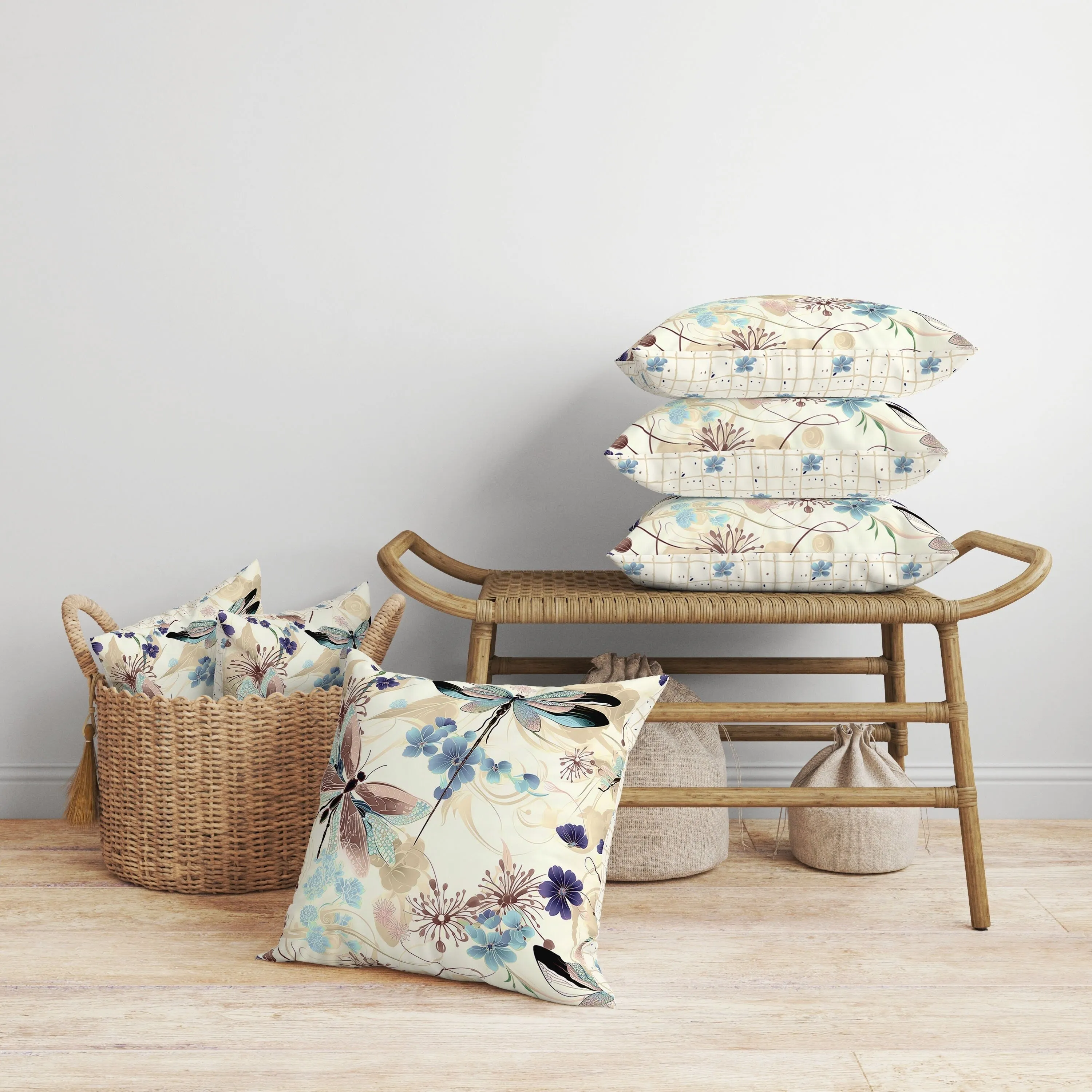 Wings in Motion Faux Suede Reversible Throw Pillow Blue and Beige