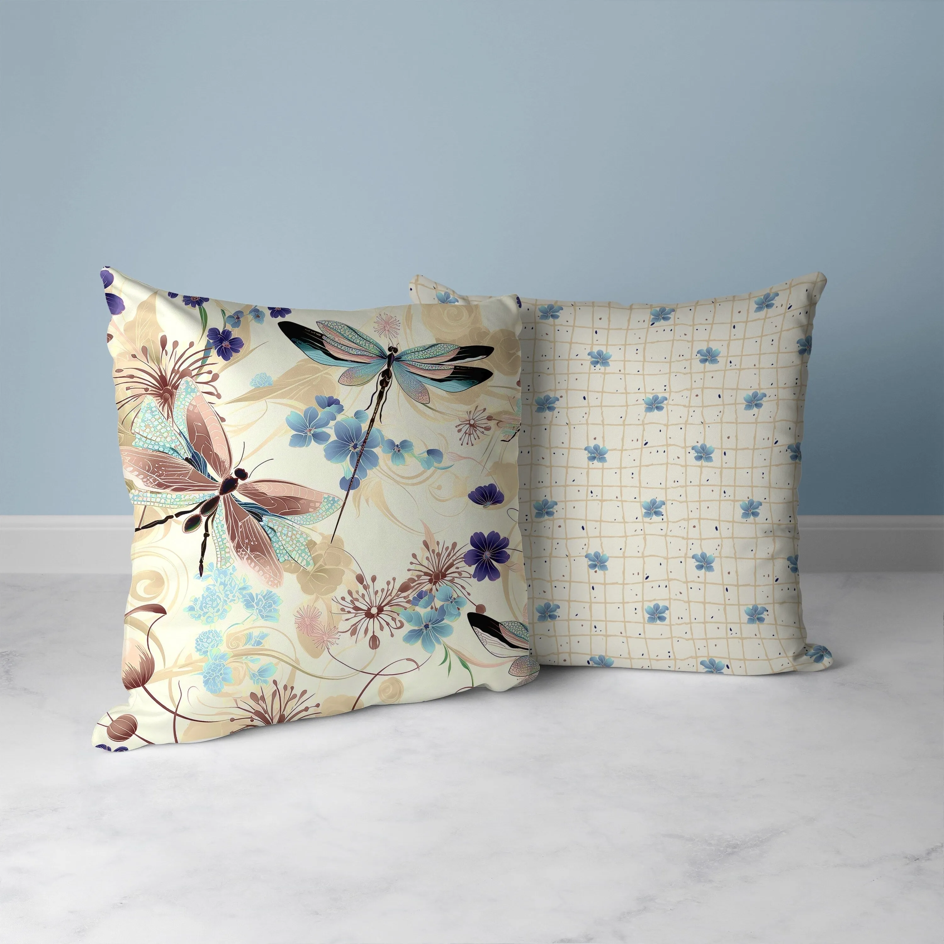 Wings in Motion Faux Suede Reversible Throw Pillow Blue and Beige