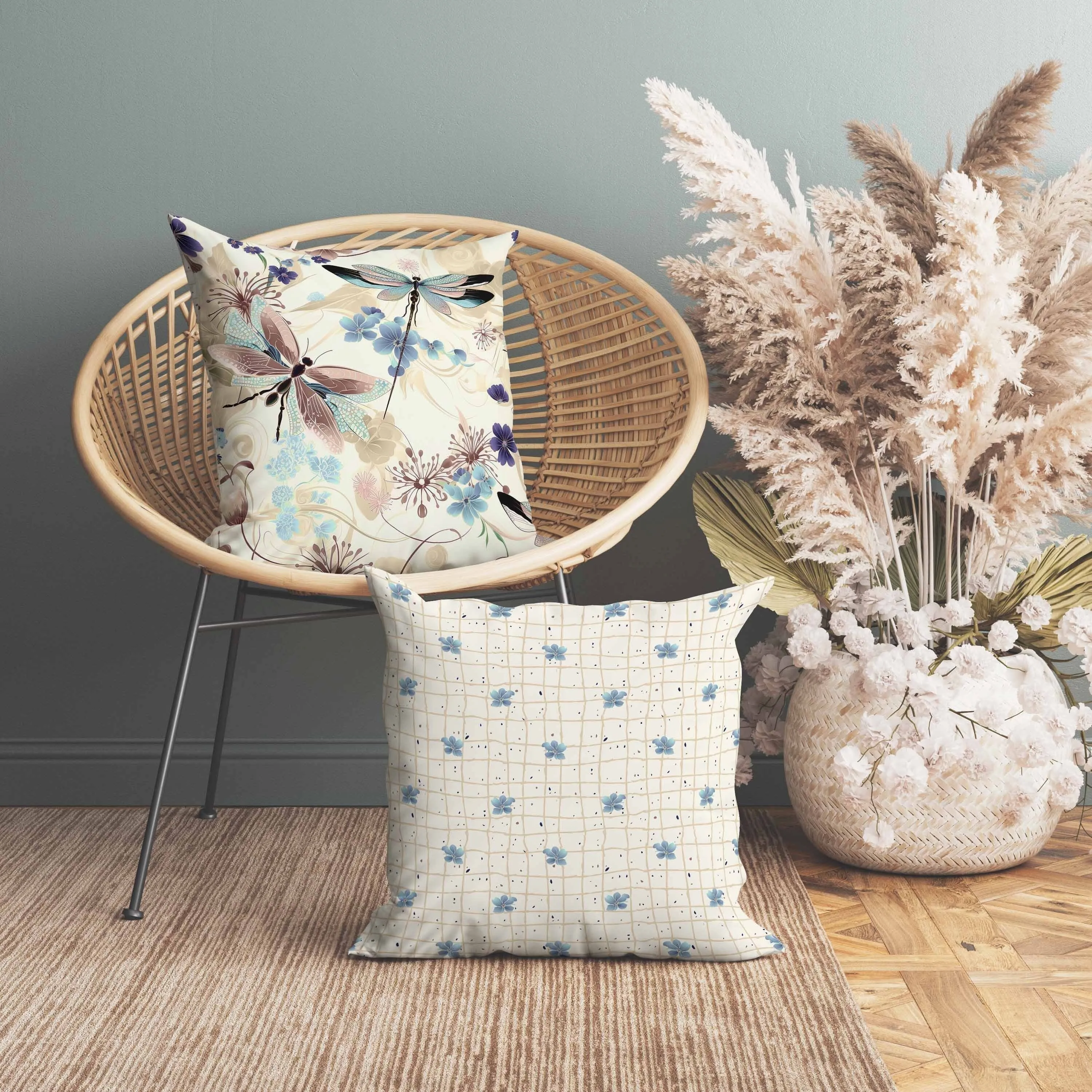 Wings in Motion Faux Suede Reversible Throw Pillow Blue and Beige