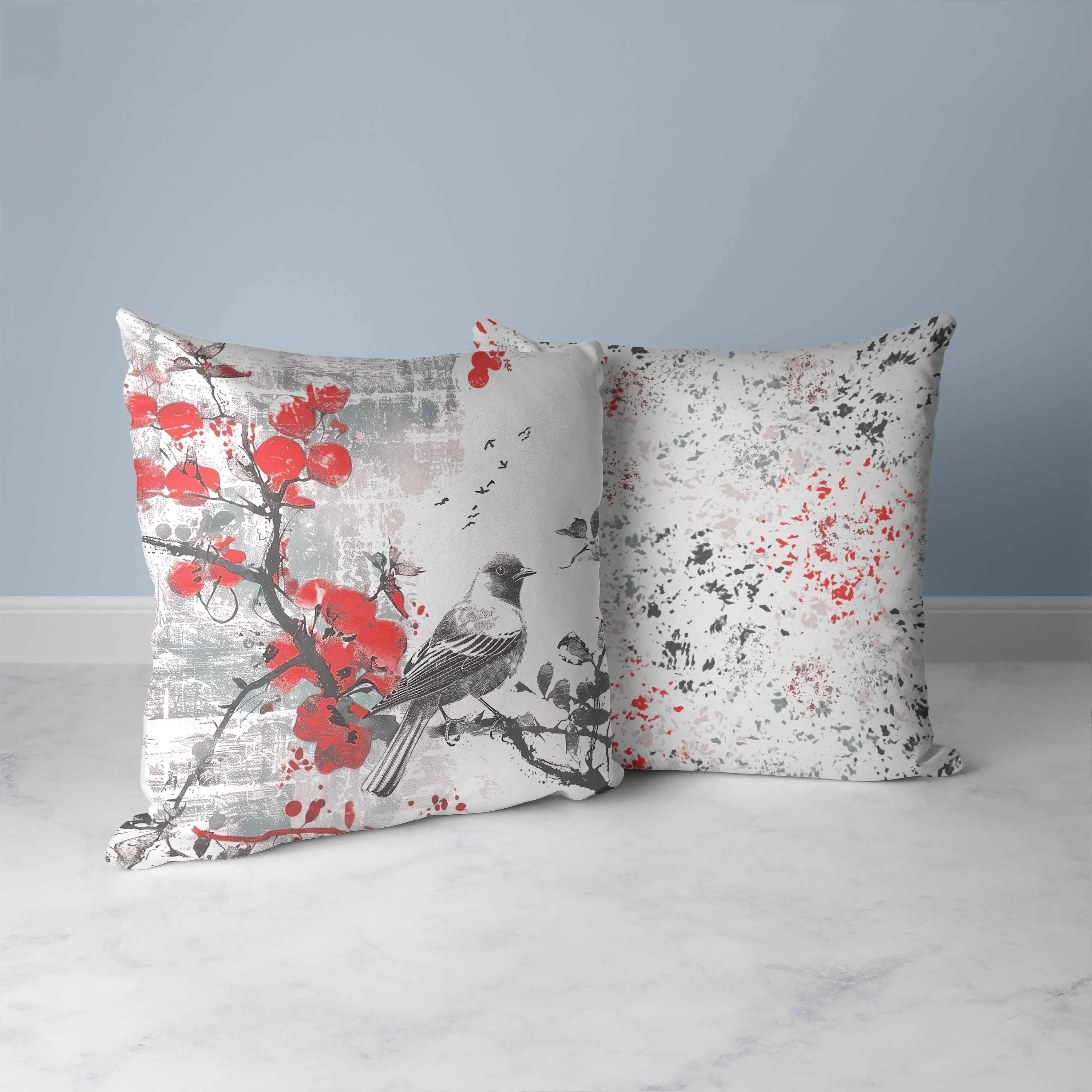 Winter Plum Song Faux Suede Reversible Throw Pillow Gray and Red