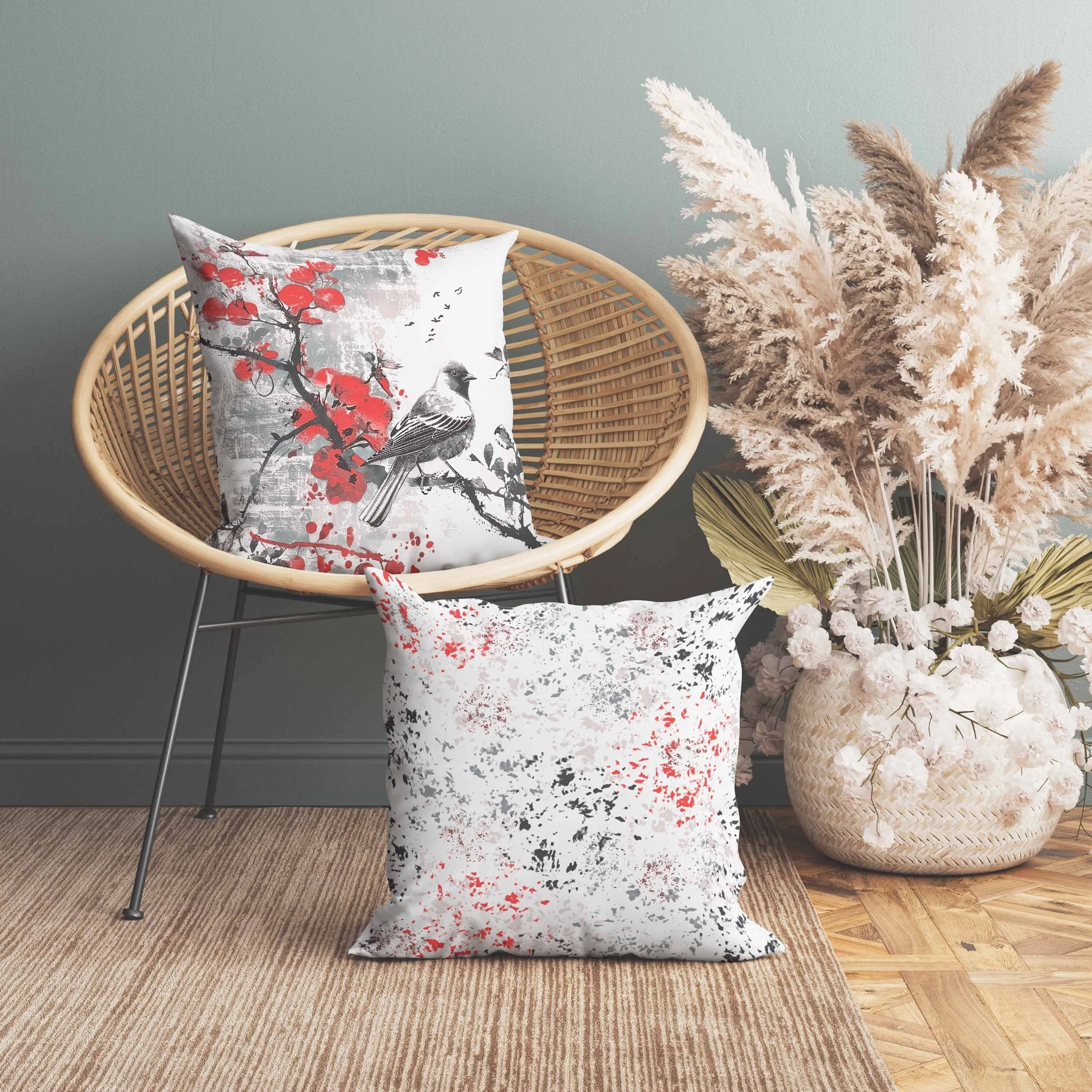 Winter Plum Song Faux Suede Reversible Throw Pillow Gray and Red