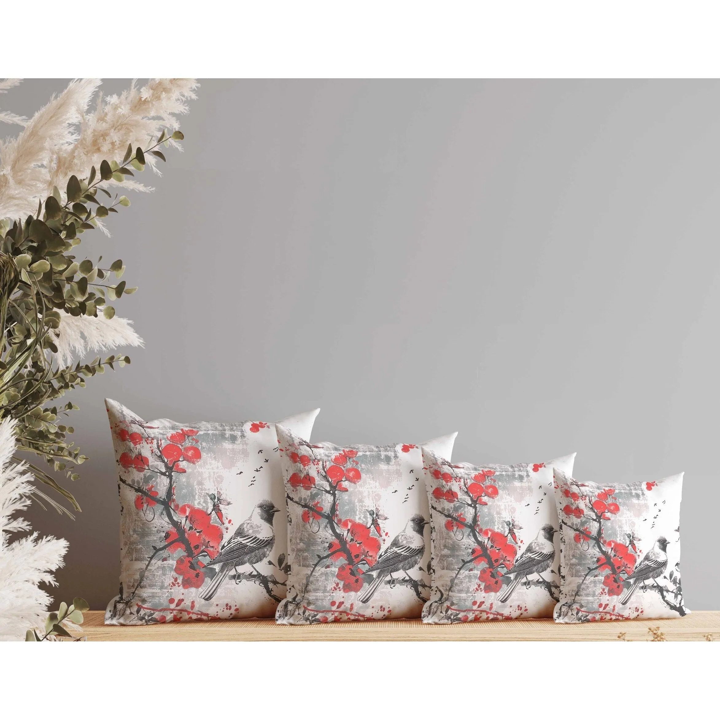 Winter Plum Song Faux Suede Reversible Throw Pillow Gray and Red