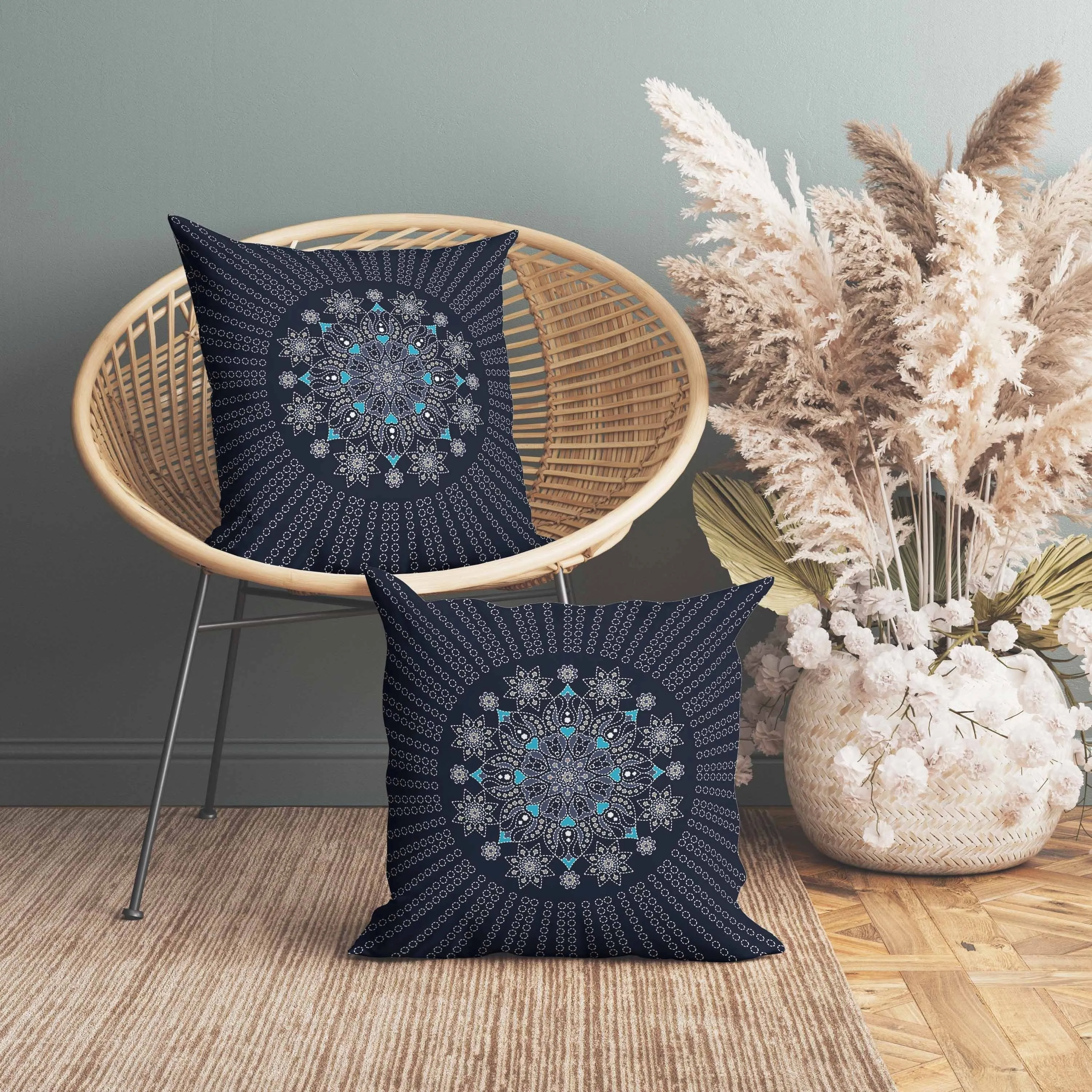 Wisteria Whirl Faux Suede Reversible Throw Pillow Blue and Gray