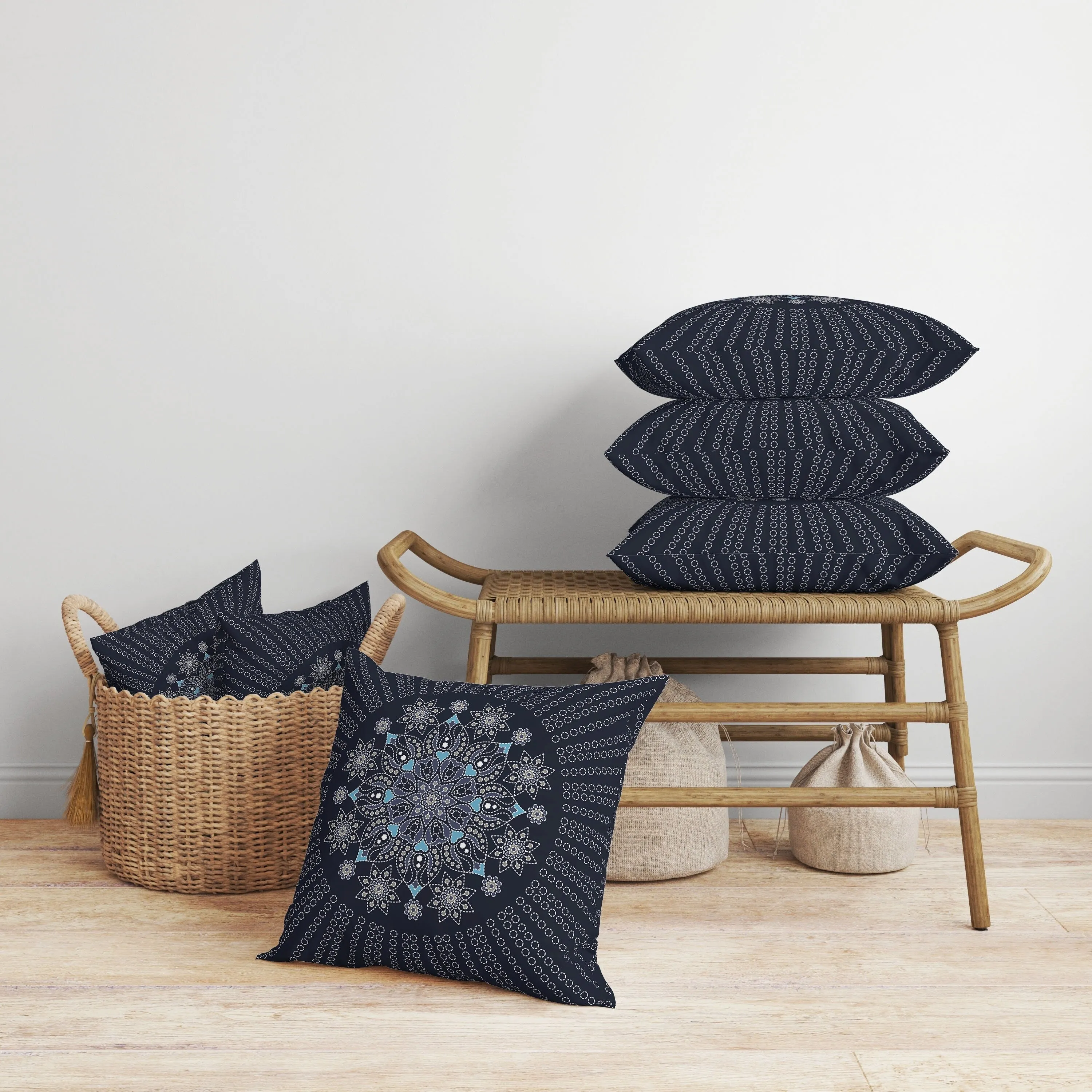 Wisteria Whirl Faux Suede Reversible Throw Pillow Blue and Gray