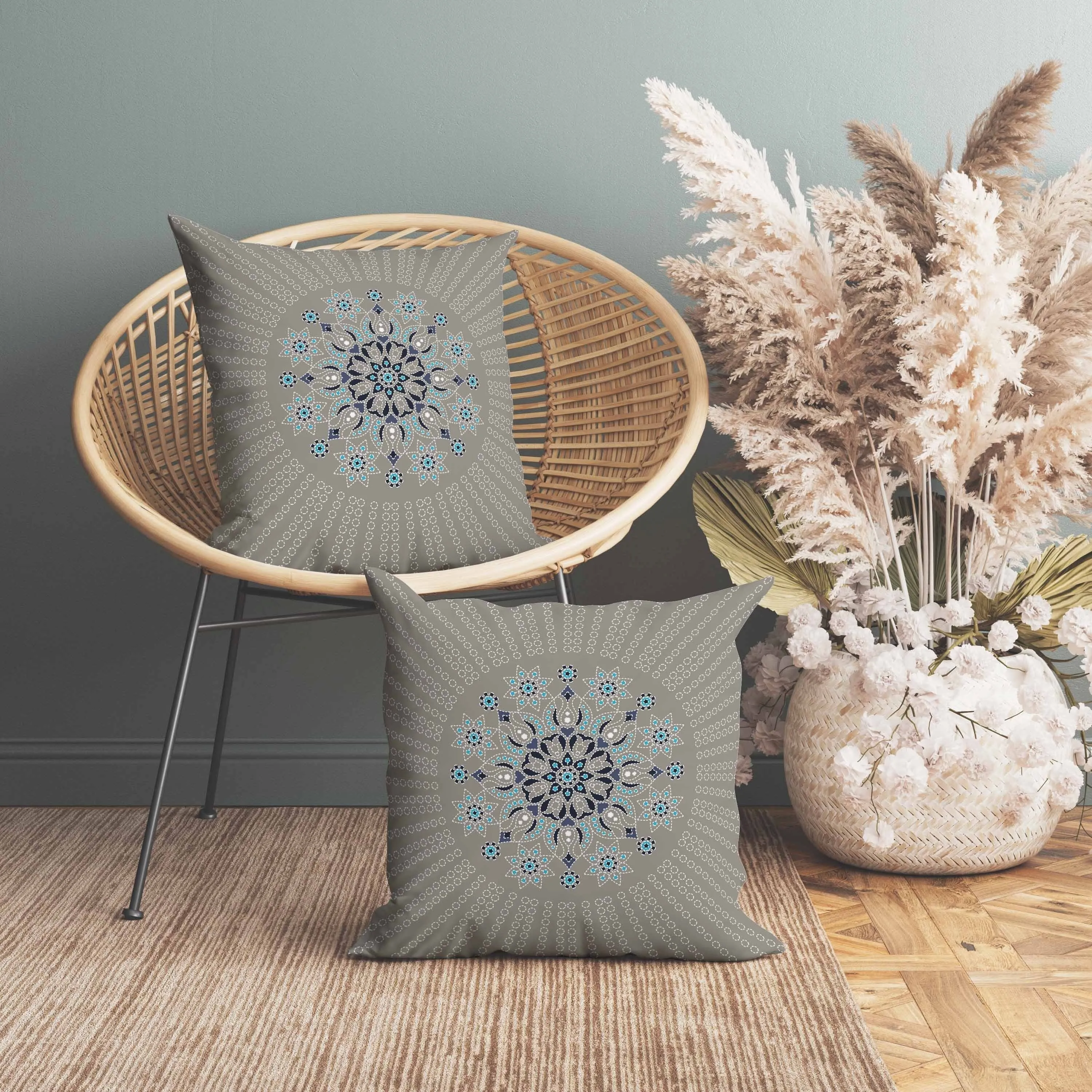 Wisteria Whirl Faux Suede Reversible Throw Pillow Gray and Blue