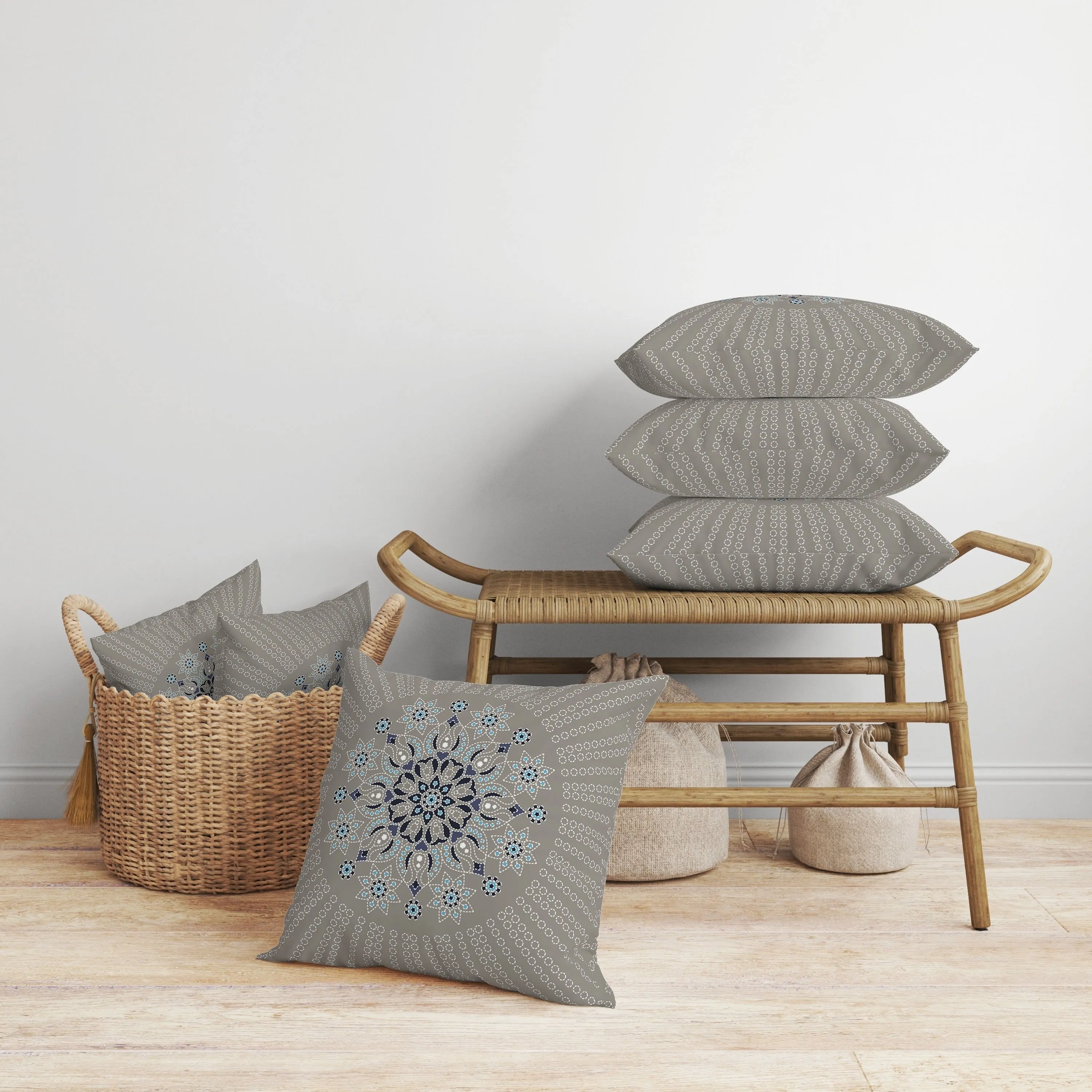 Wisteria Whirl Faux Suede Reversible Throw Pillow Gray and Blue