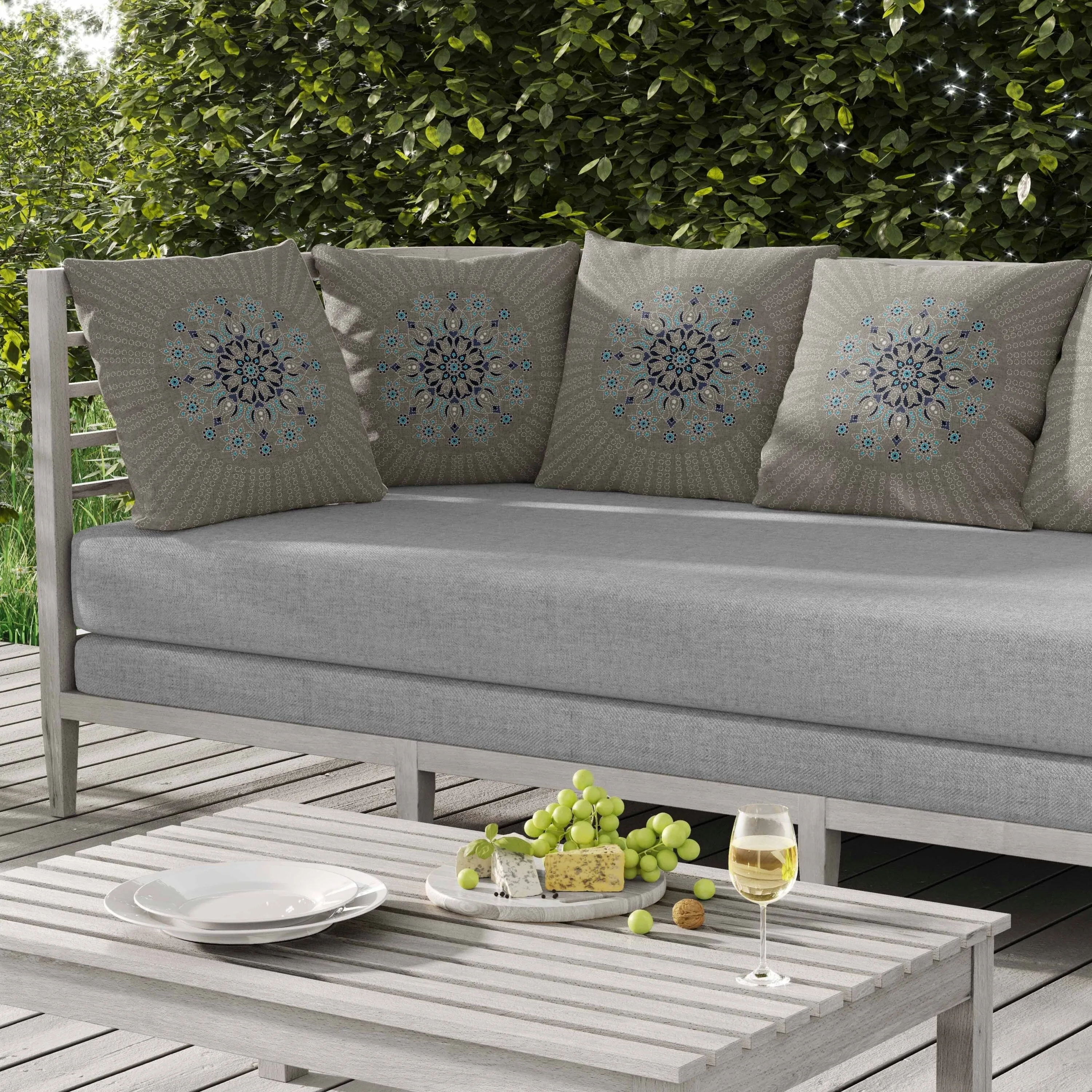 Wisteria Whirl Indoor/Outdoor Reversible Throw Pillow Gray and Blue