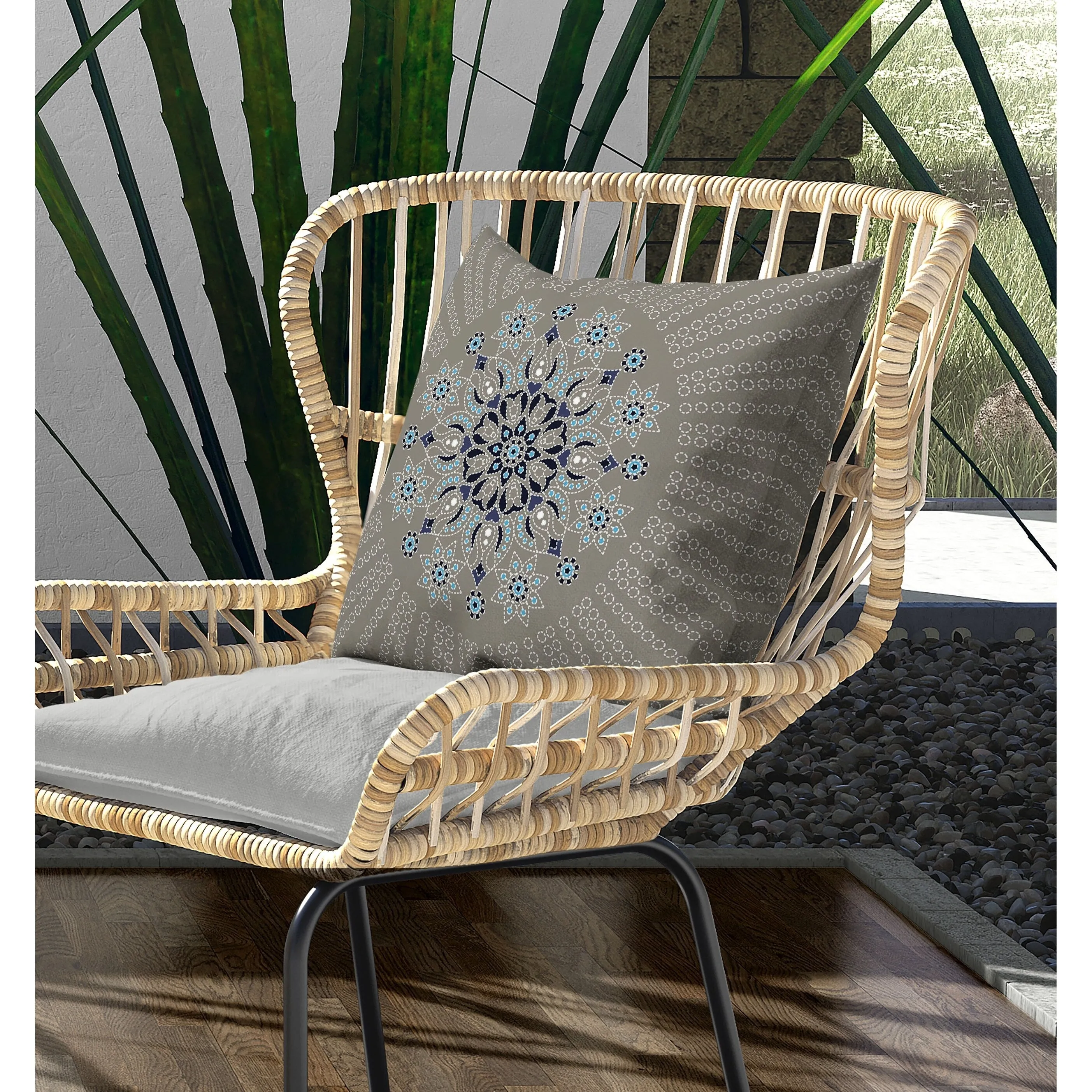 Wisteria Whirl Indoor/Outdoor Reversible Throw Pillow Gray and Blue