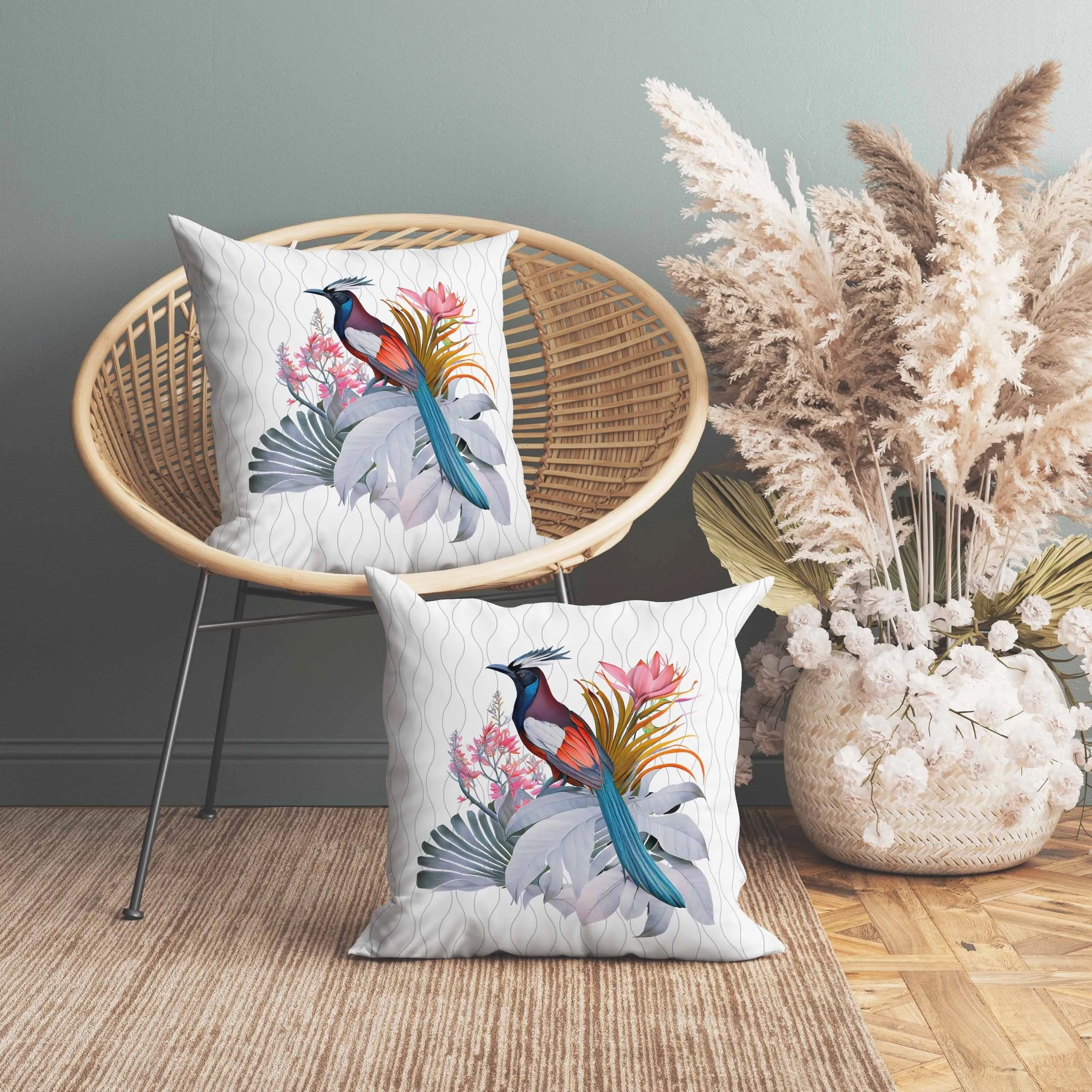 Woodland Flyers Faux Suede Reversible Throw Pillow White and Blue