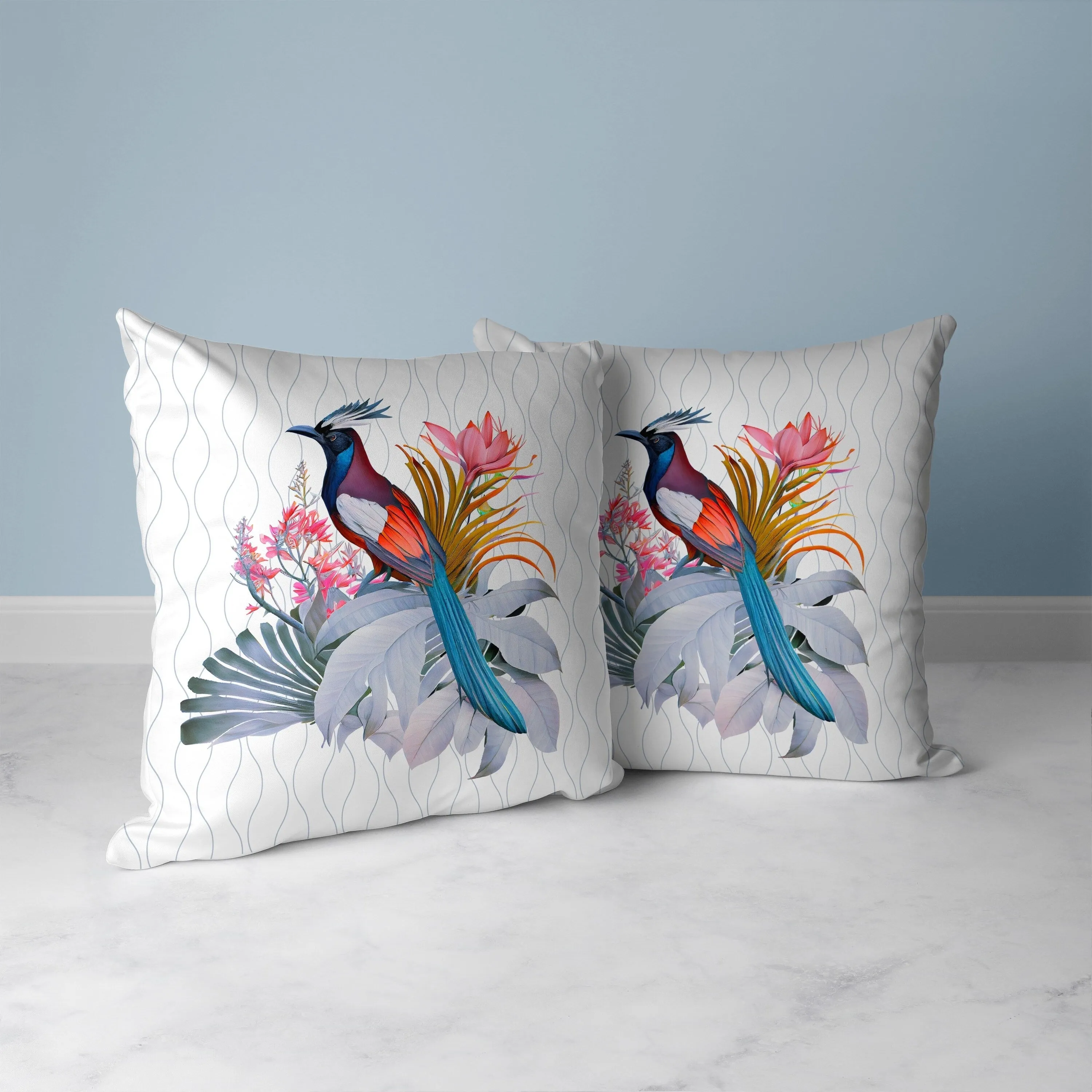 Woodland Flyers Faux Suede Reversible Throw Pillow White and Blue