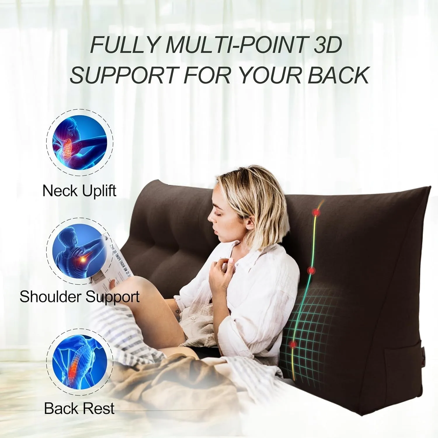 WOWMAX Bed Rest Wedge Reading Pillow Headboard Back Support Cushion