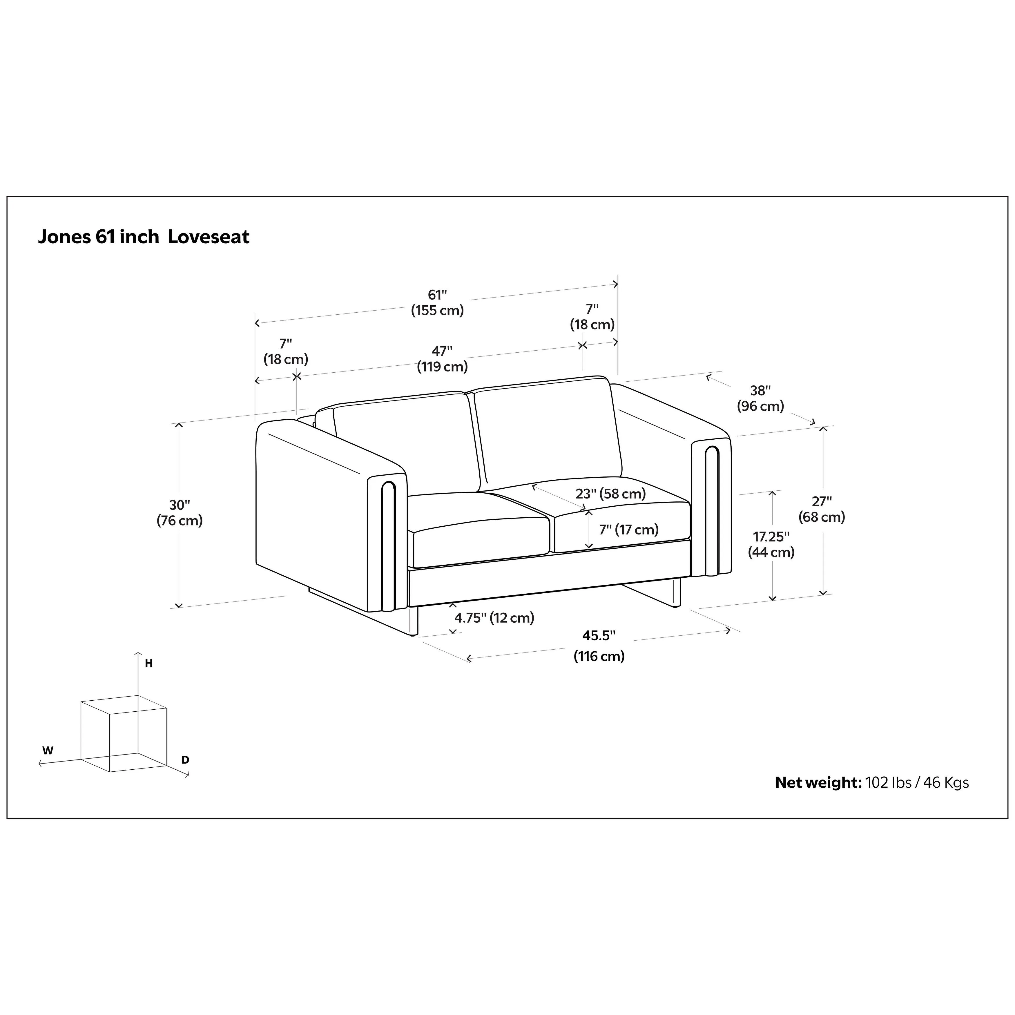 WYNDENHALL Drayton 61 inch Wide Contemporary Loveseat Sofa in Tightly Woven Performance Fabric - 61 W x 38 D x 30 H