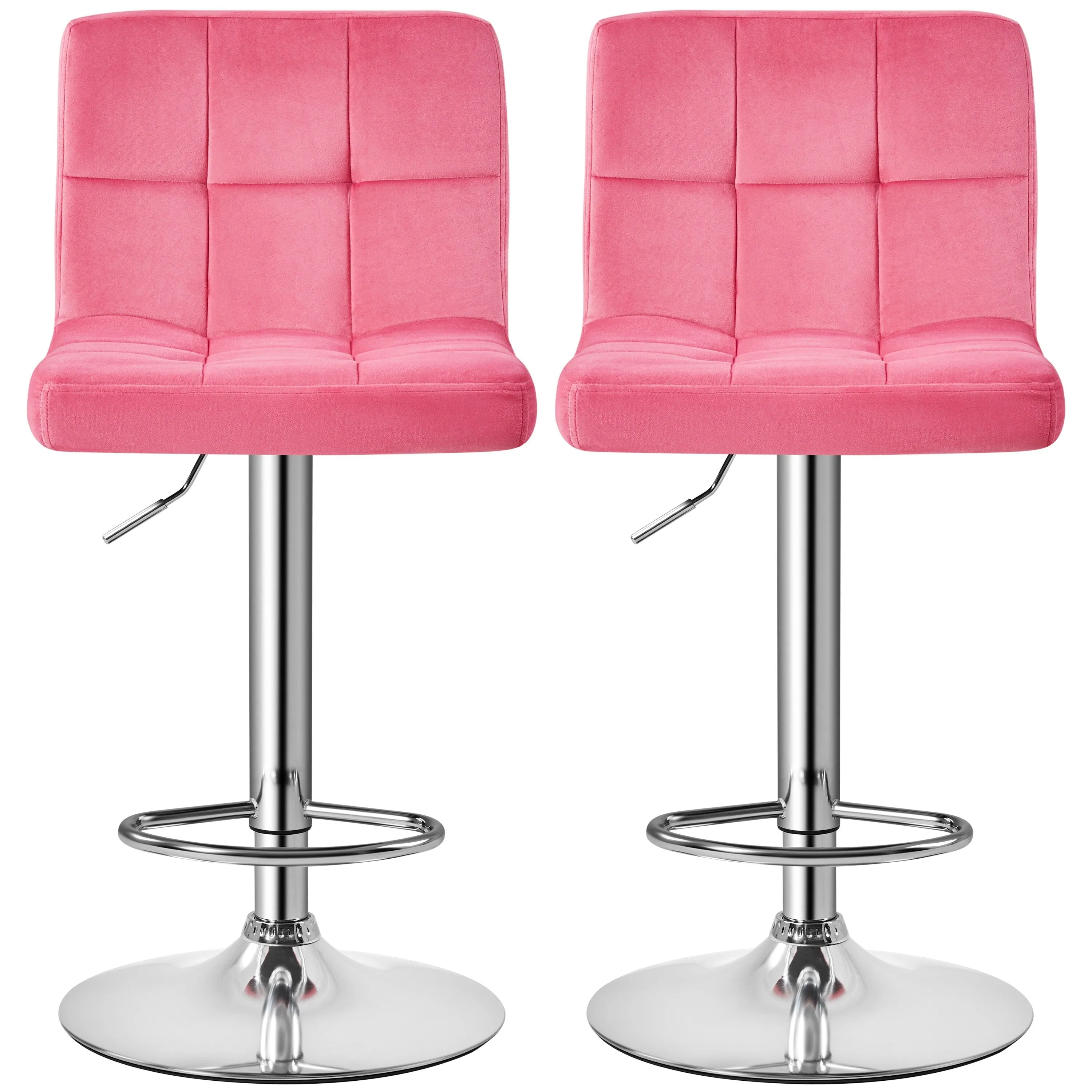 Yaheetech 2pcs Height Adjustable Modern Velvet Swivel Bar Stool with Backrest