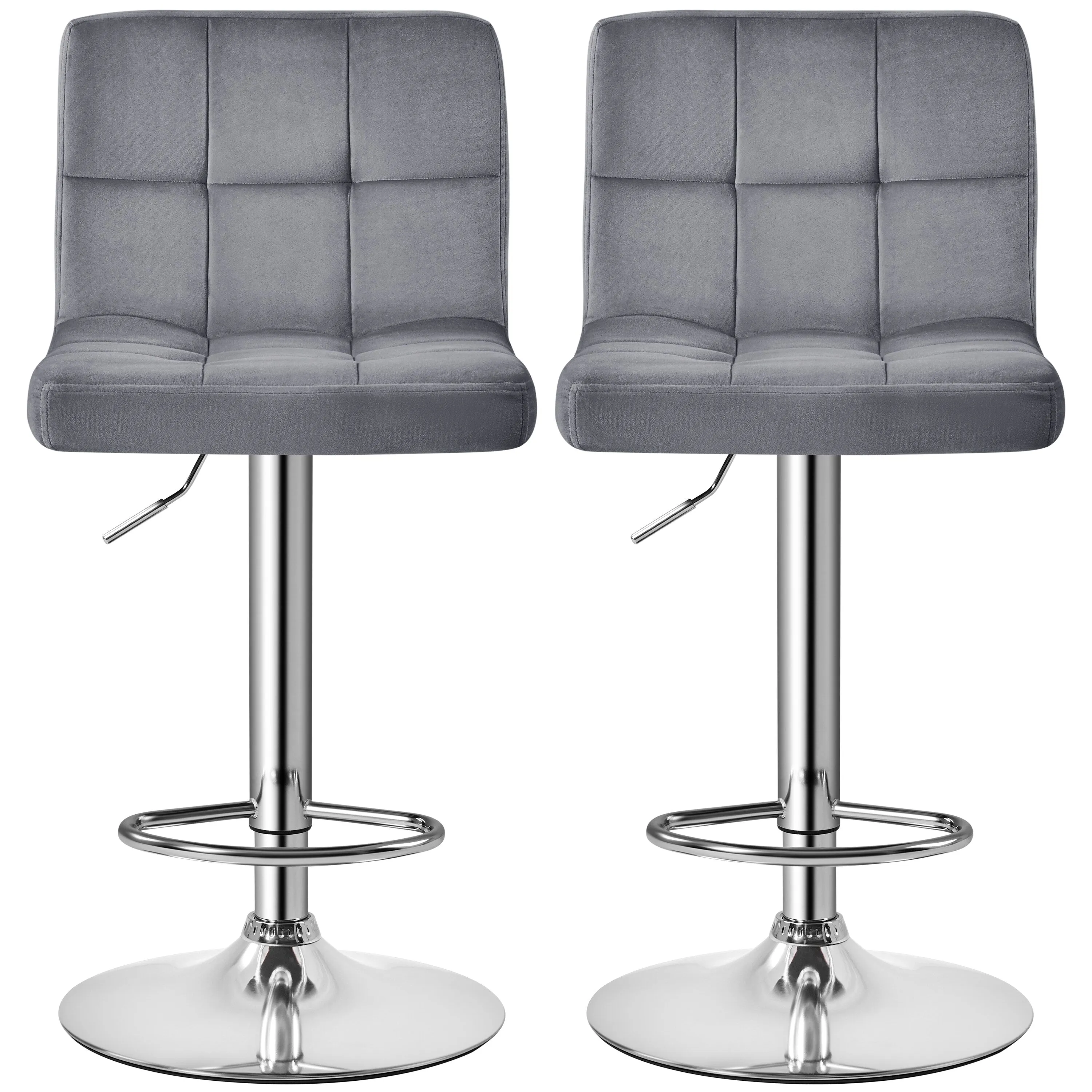 Yaheetech 2pcs Height Adjustable Modern Velvet Swivel Bar Stool with Backrest