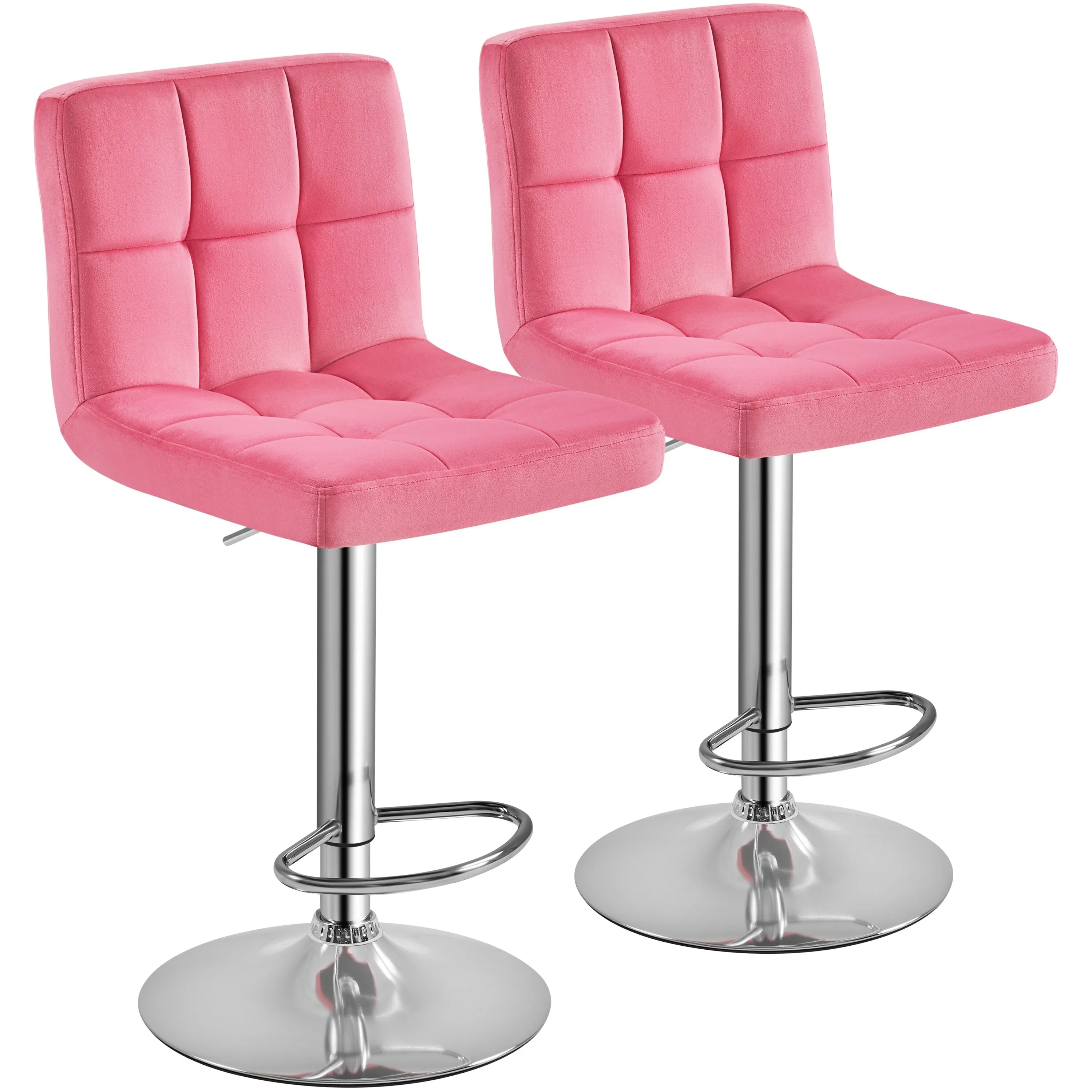 Yaheetech 2pcs Height Adjustable Modern Velvet Swivel Bar Stool with Backrest
