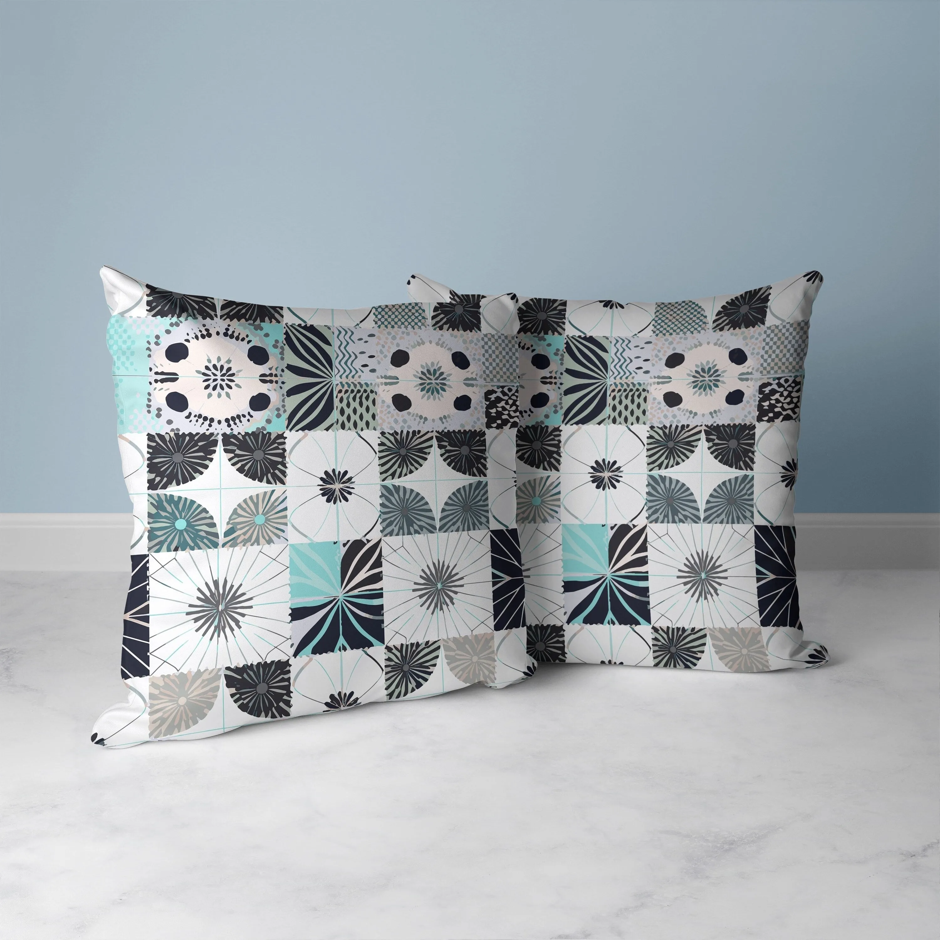 Zellige Dreamscapes Faux Suede Reversible Throw Pillow Black and Blue