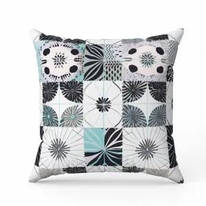 Zellige Dreamscapes Faux Suede Reversible Throw Pillow Black and Blue