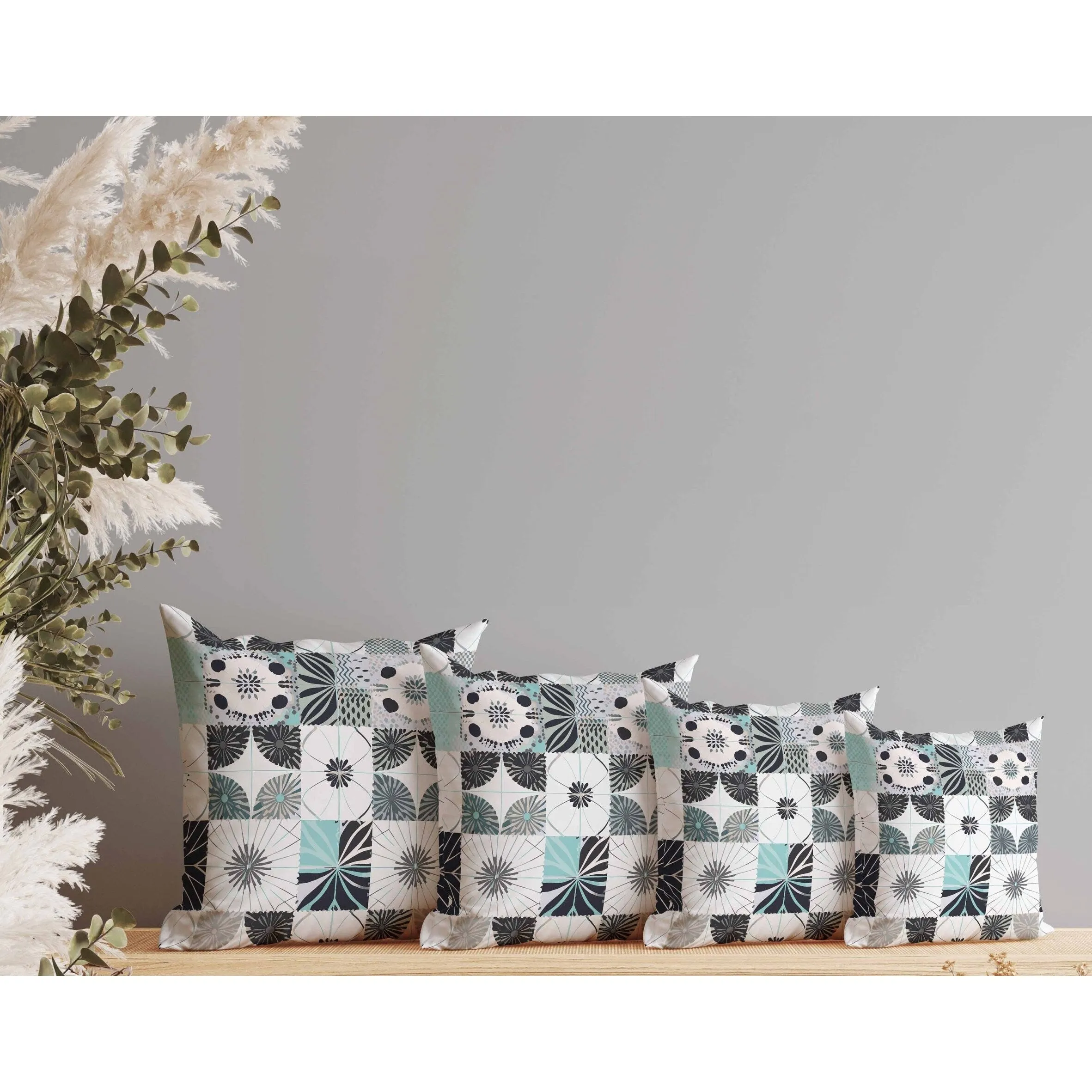 Zellige Dreamscapes Faux Suede Reversible Throw Pillow Black and Blue