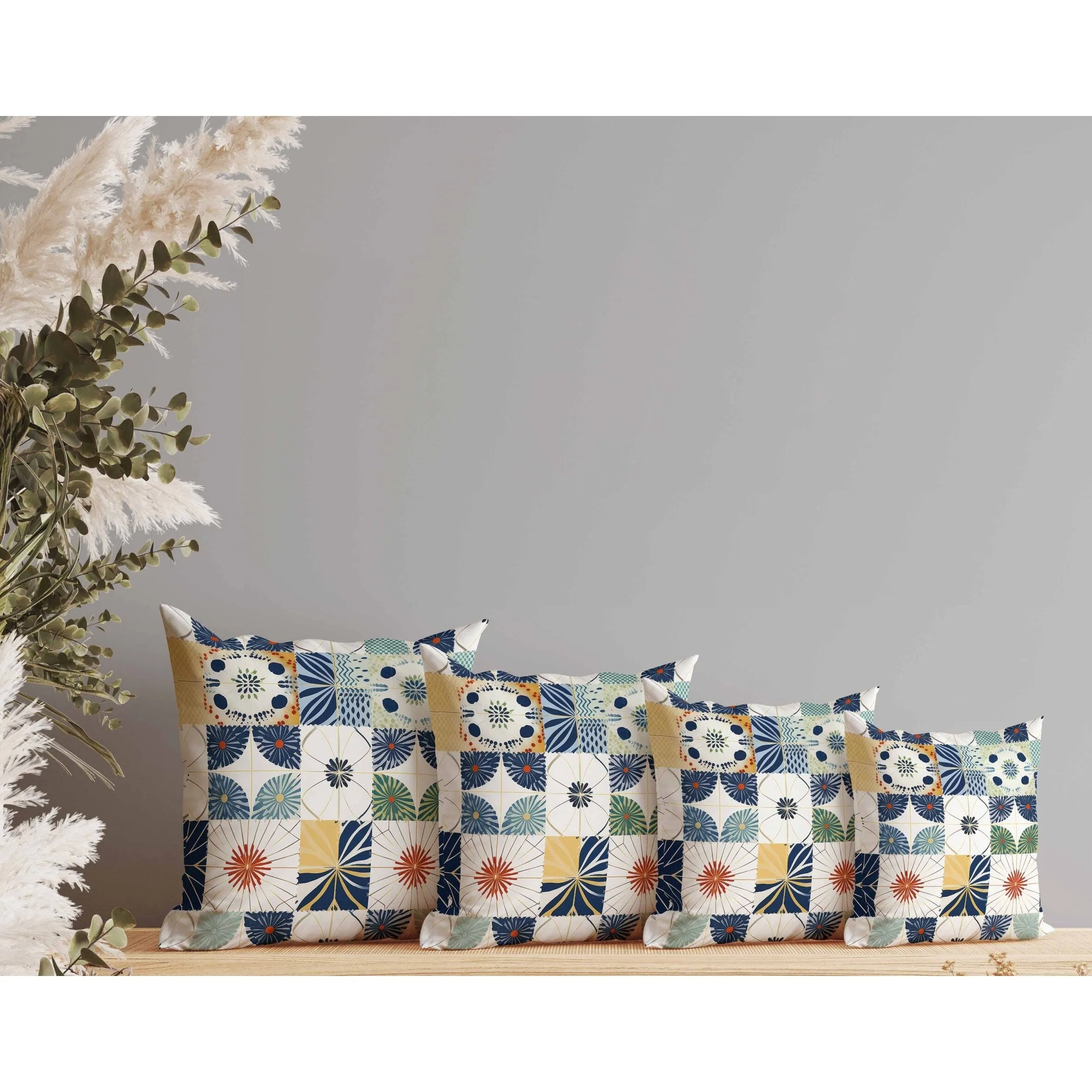 Zellige Dreamscapes Faux Suede Reversible Throw Pillow Blue and Green