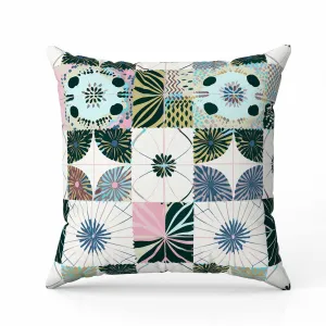 Zellige Dreamscapes Indoor/Outdoor Reversible Throw Pillow Green and Pink