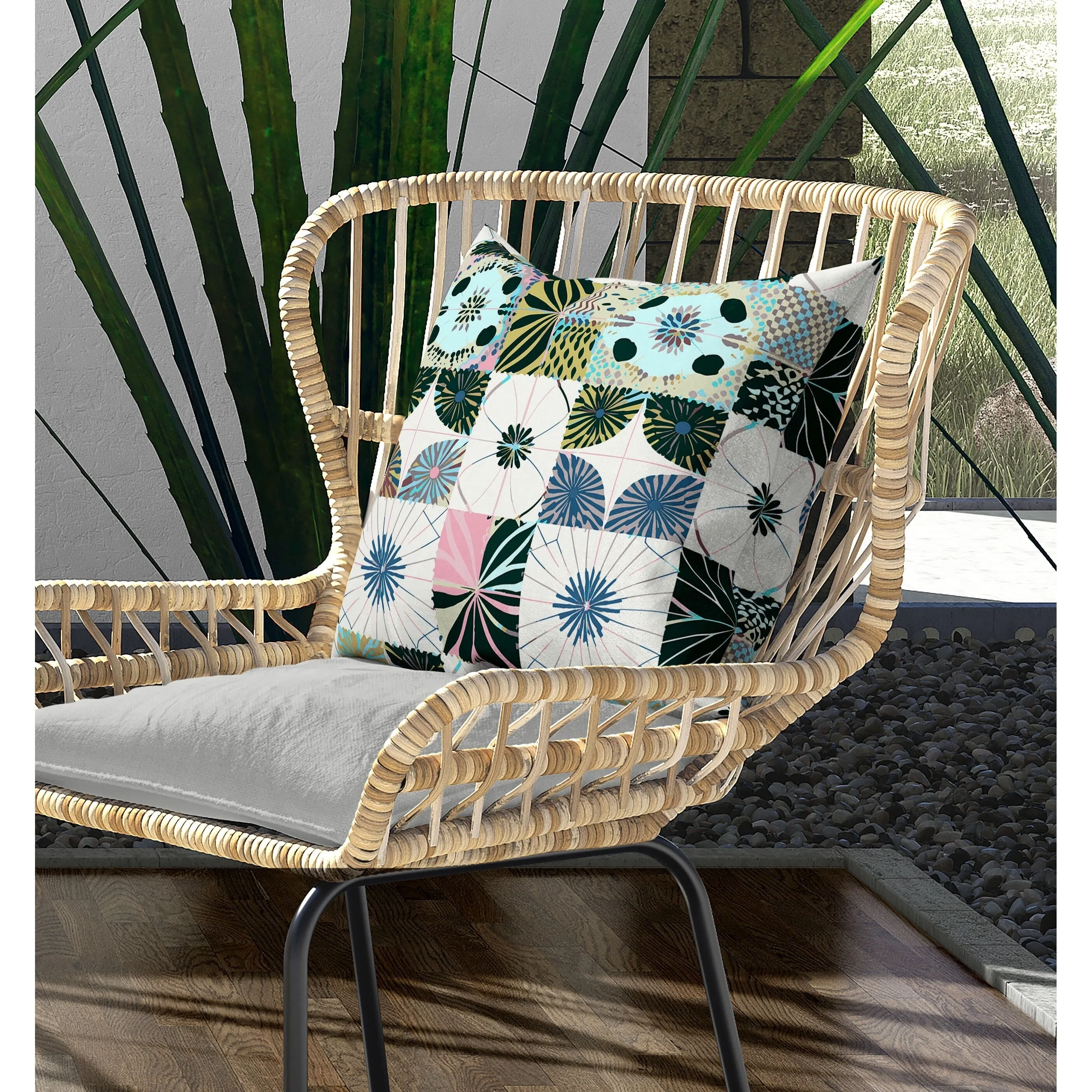 Zellige Dreamscapes Indoor/Outdoor Reversible Throw Pillow Green and Pink