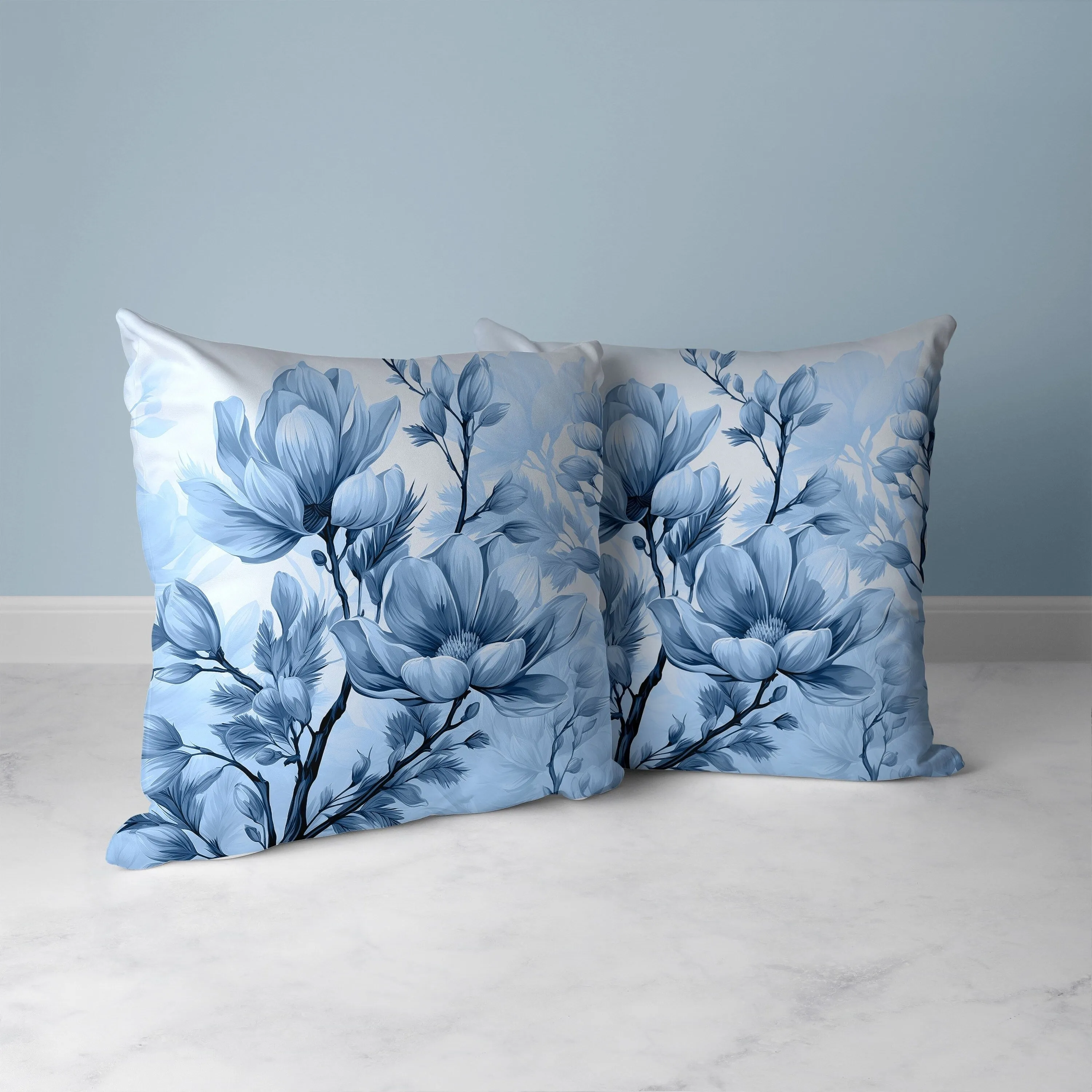 Zinnia Zest Faux Suede Reversible Throw Pillow Blue