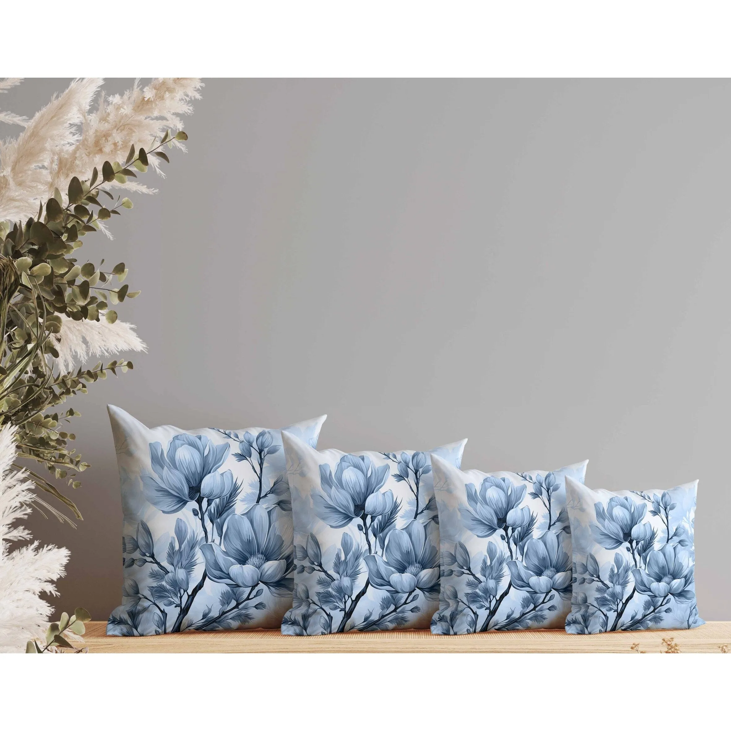Zinnia Zest Faux Suede Reversible Throw Pillow Blue