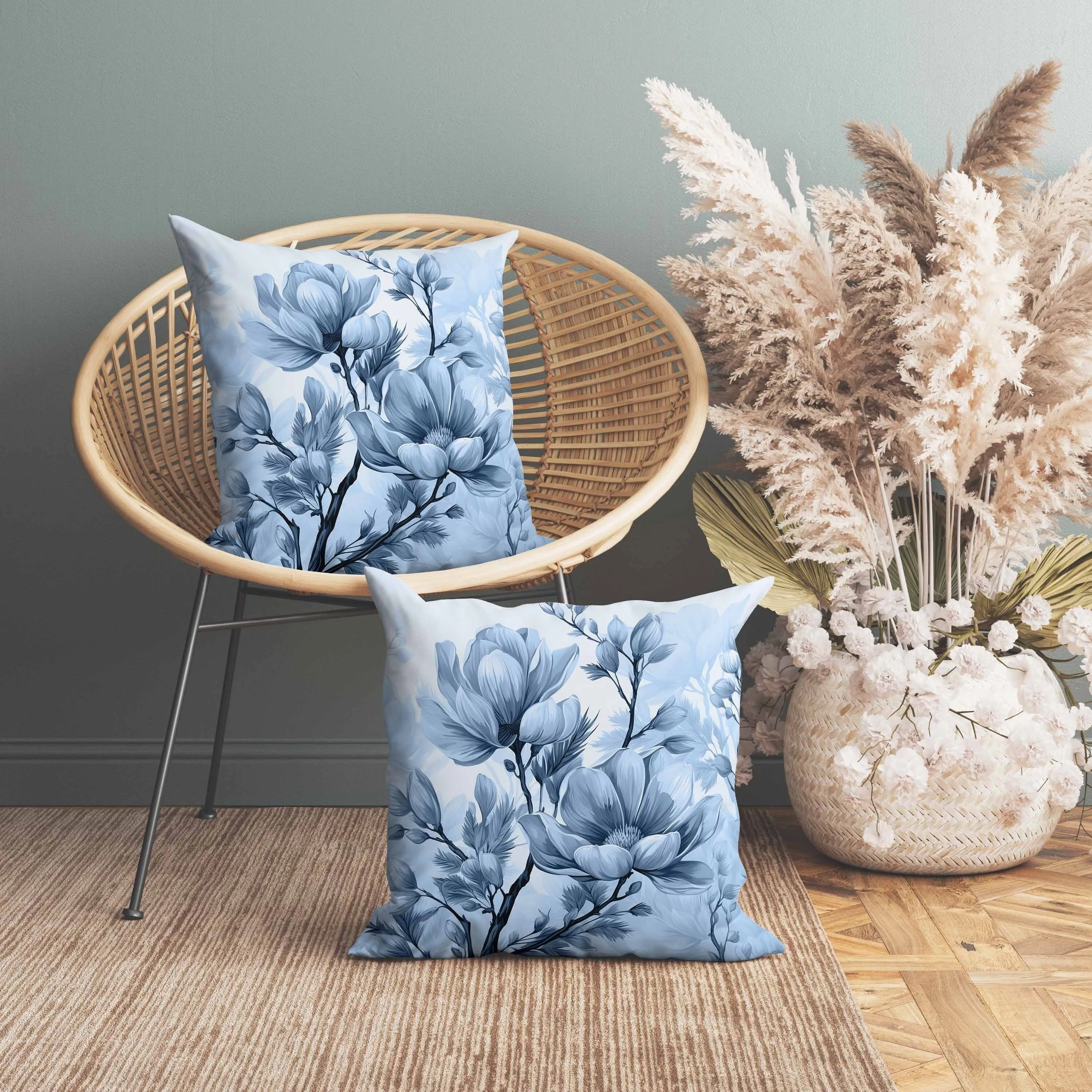 Zinnia Zest Faux Suede Reversible Throw Pillow Blue