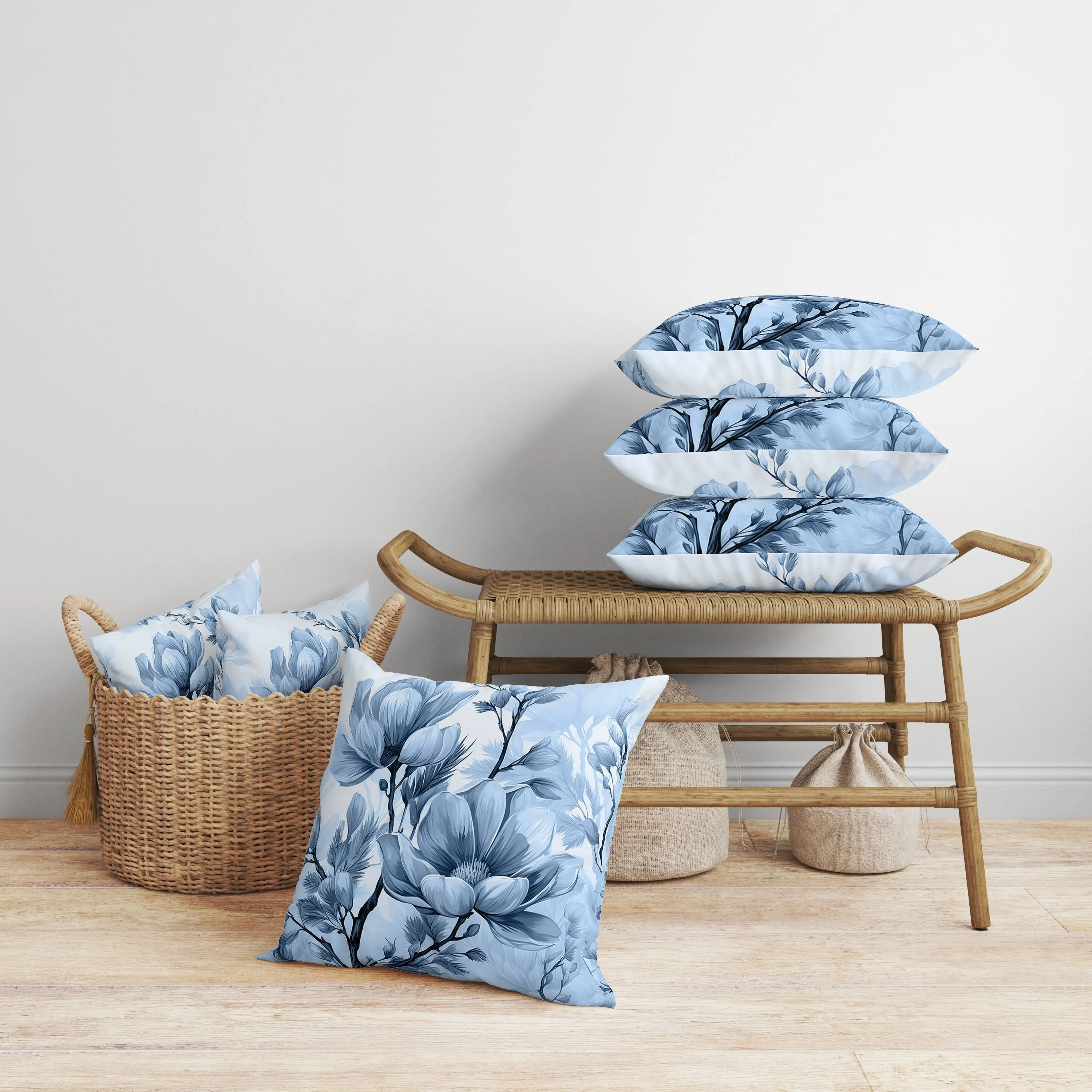Zinnia Zest Faux Suede Reversible Throw Pillow Blue