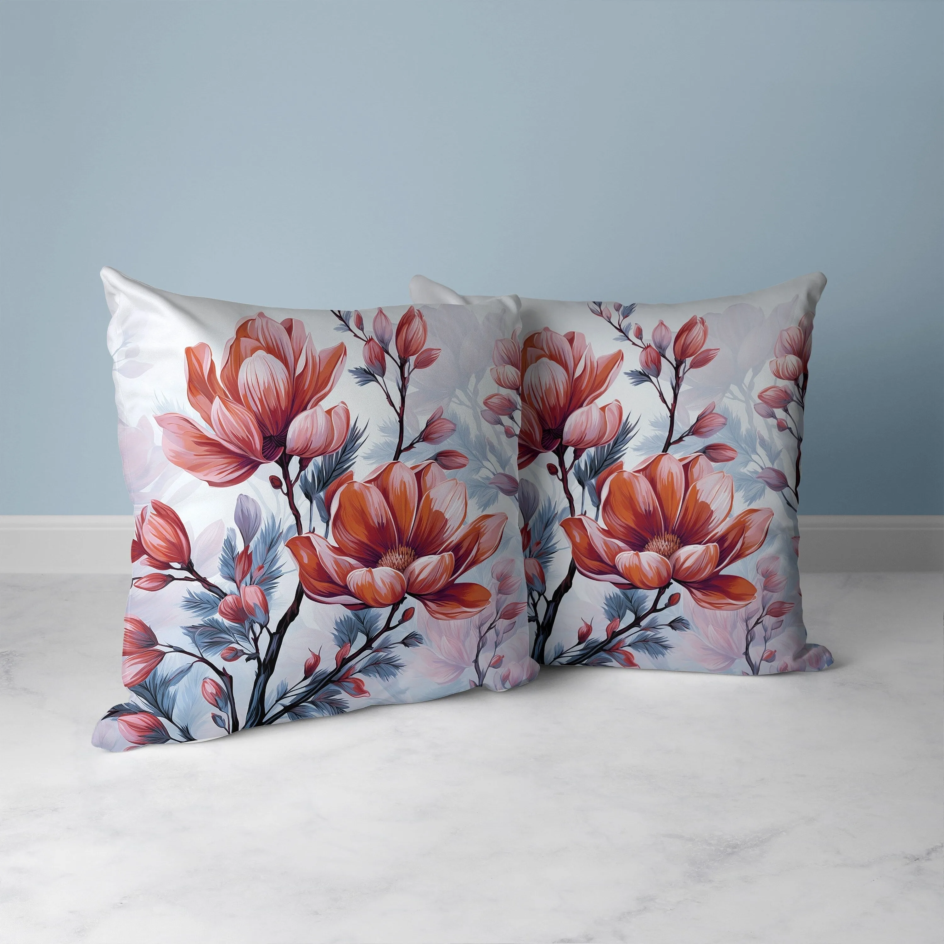 Zinnia Zest Faux Suede Reversible Throw Pillow Red and Blue