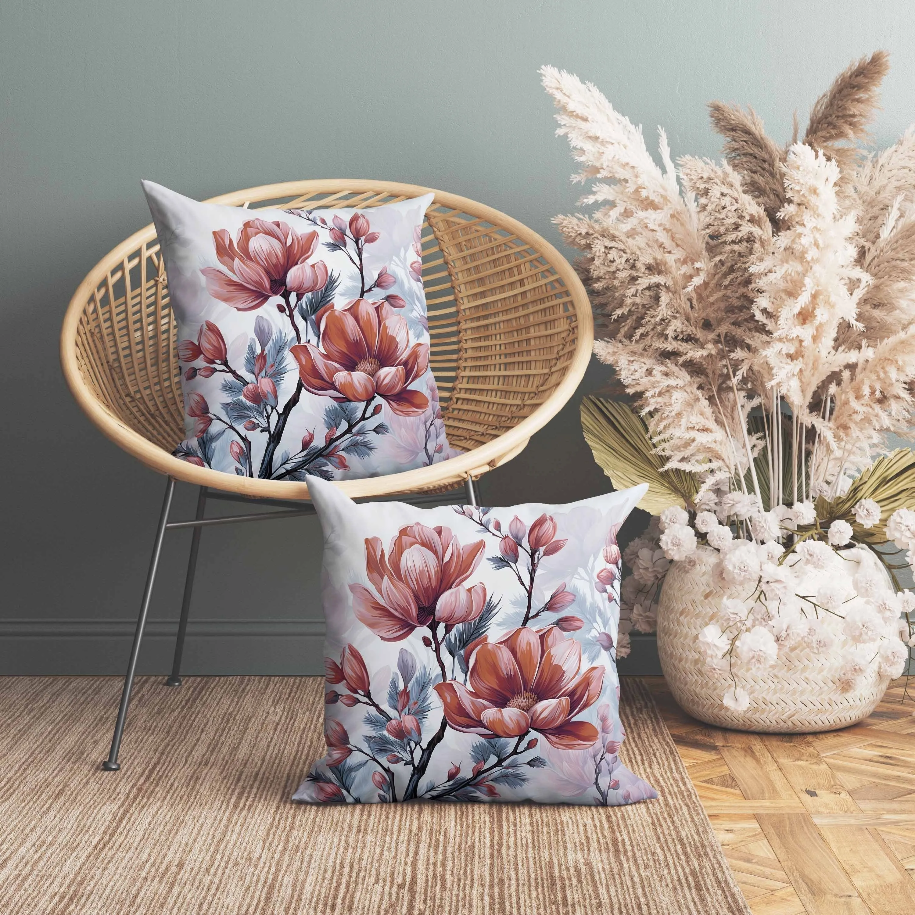 Zinnia Zest Faux Suede Reversible Throw Pillow Red and Blue