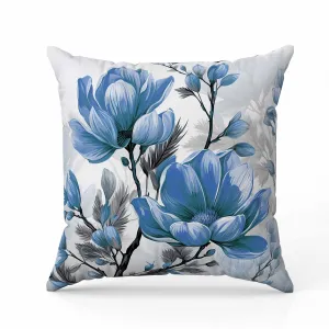 Zinnia Zest Indoor/Outdoor Reversible Throw Pillow Blue and Grey