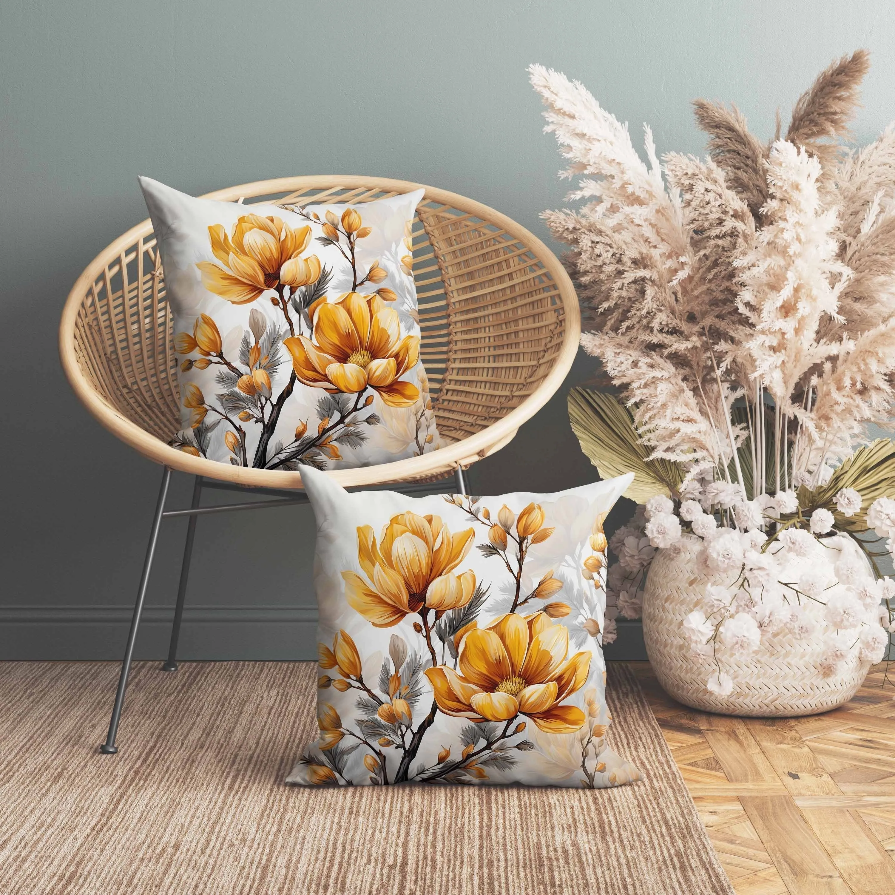 Zinnia Zest Indoor/Outdoor Reversible Throw Pillow Orange and Grey