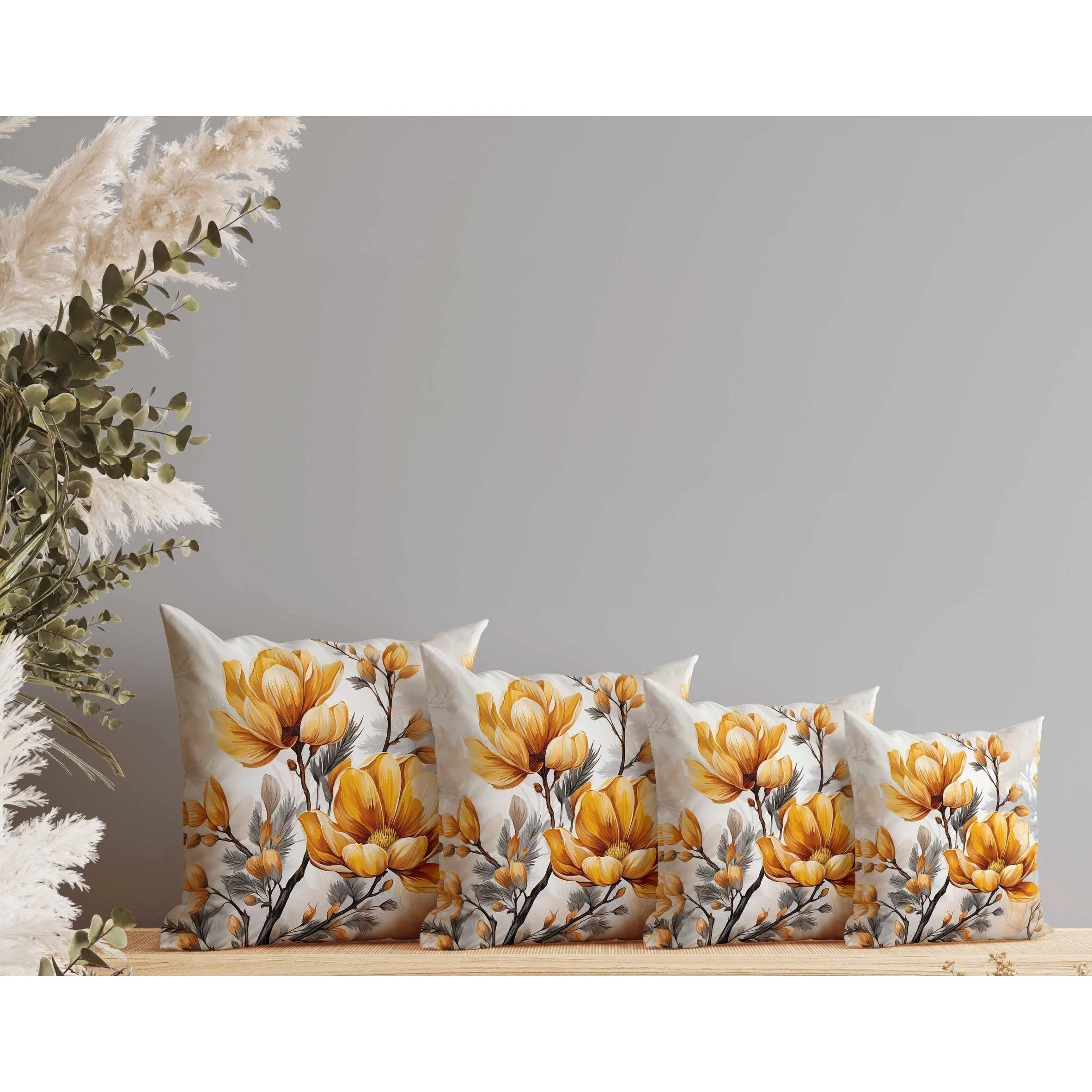 Zinnia Zest Indoor/Outdoor Reversible Throw Pillow Orange and Grey