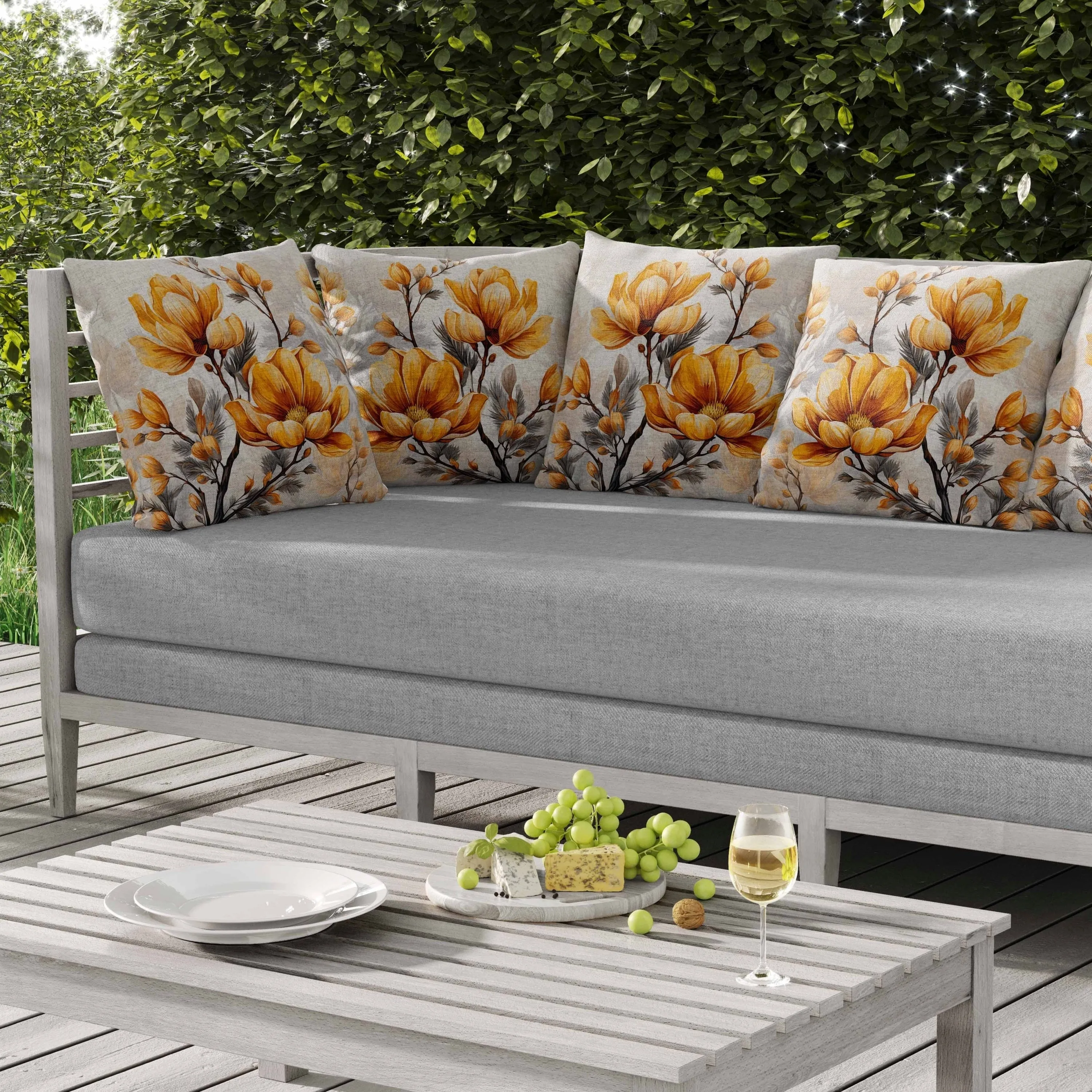 Zinnia Zest Indoor/Outdoor Reversible Throw Pillow Orange and Grey